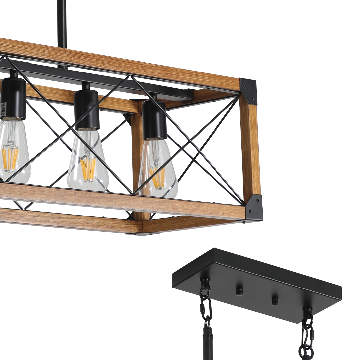 5-Light Retro Chandelier For Kitchen, Living room, Dining room,Walnut+black(No Bulbs)