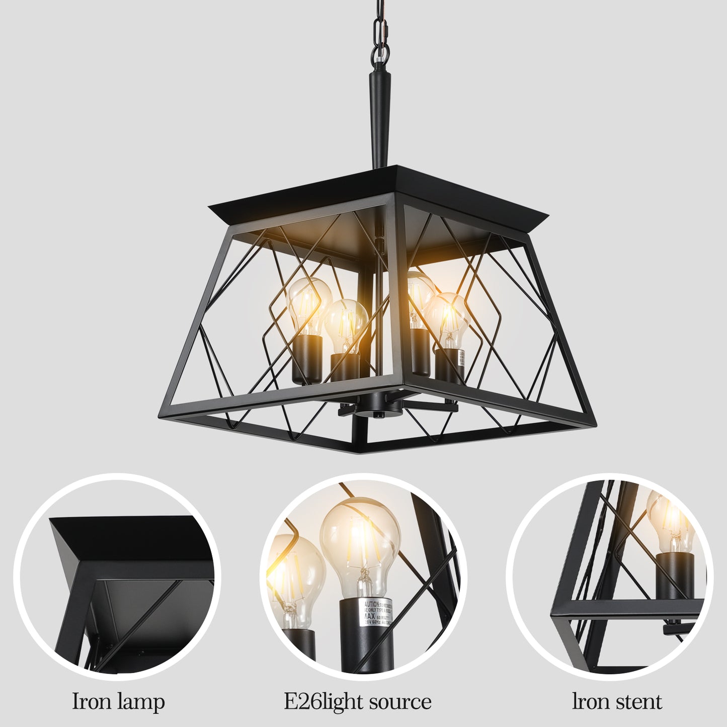 4-Light Chandeliers,Black(No Bulbs)