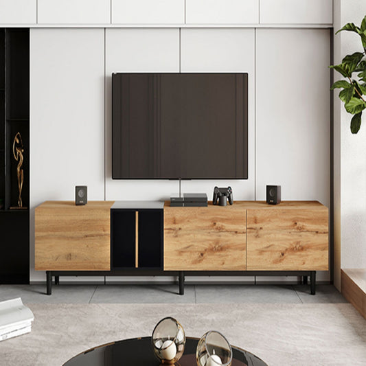 Melysen Modern TV Stand for 80" TV with 3 Doors, Media Console Table, Entertainment Center with Large Storage Cabinet for Living Room, Bedroom,Natural Wood