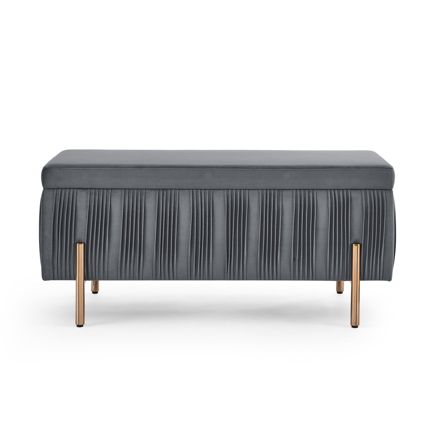 Melysen Elegant Upholstered Velvet Storage Bench with Cedar Wood Veneer, Large Storage Ottoman with Electroplate Iron Legs for Hallway Living Room Bedroom