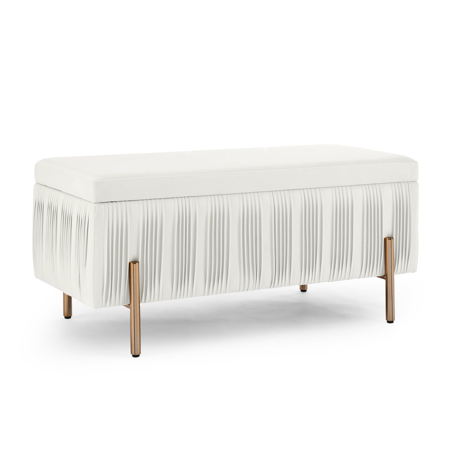 Melysen Elegant Upholstered Velvet Storage Bench with Cedar Wood Veneer, Large Storage Ottoman with Electroplate Iron Legs for Hallway Living Room Bedroom