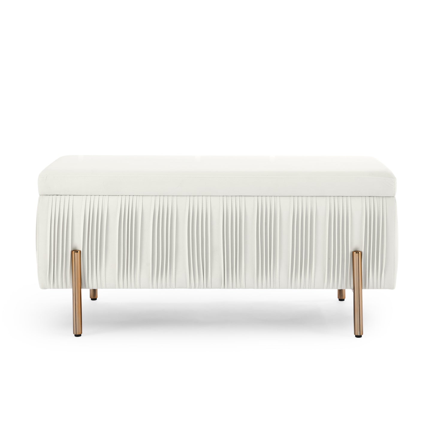 Melysen Elegant Upholstered Velvet Storage Bench with Cedar Wood Veneer, Large Storage Ottoman with Electroplate Iron Legs for Hallway Living Room Bedroom