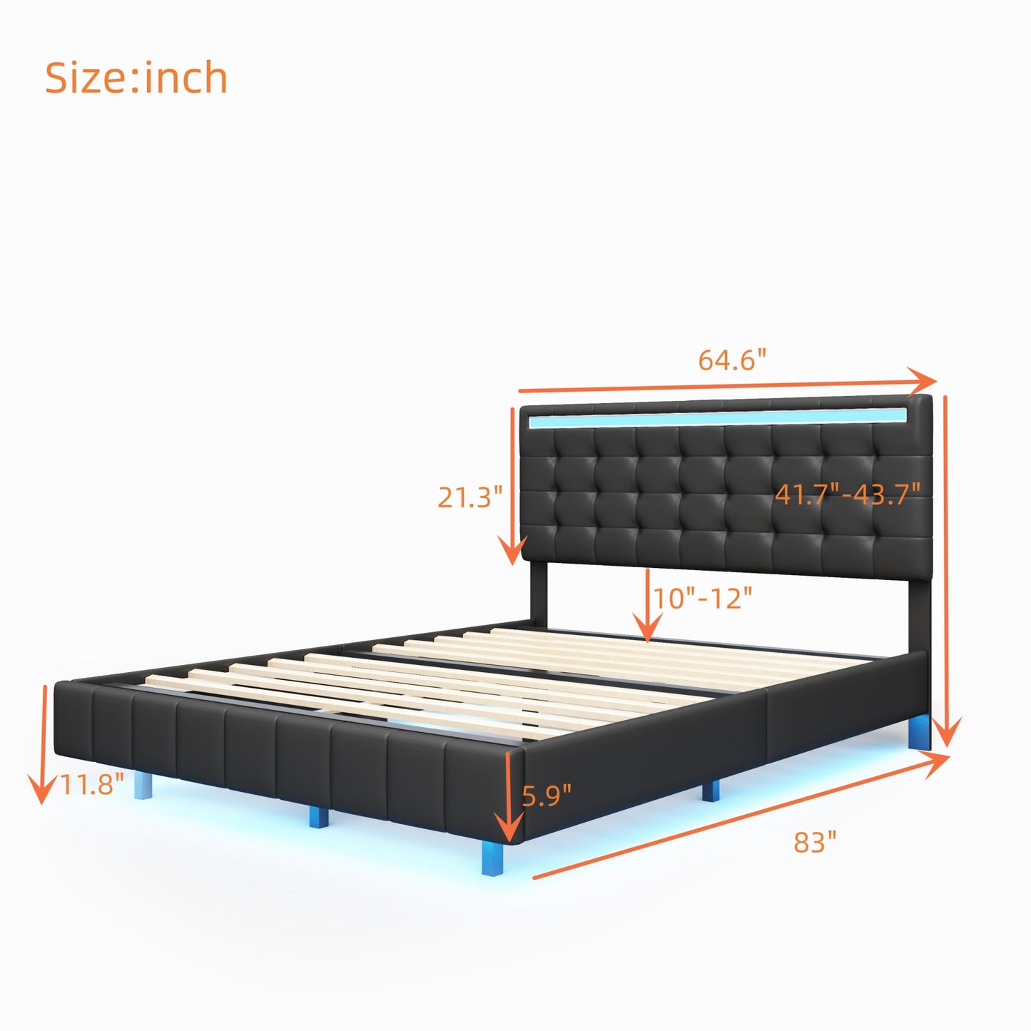 Melysen Queen Size Floating Bed Frame with LED Lights and USB Charging,Modern Upholstered Platform LED Bed Frame