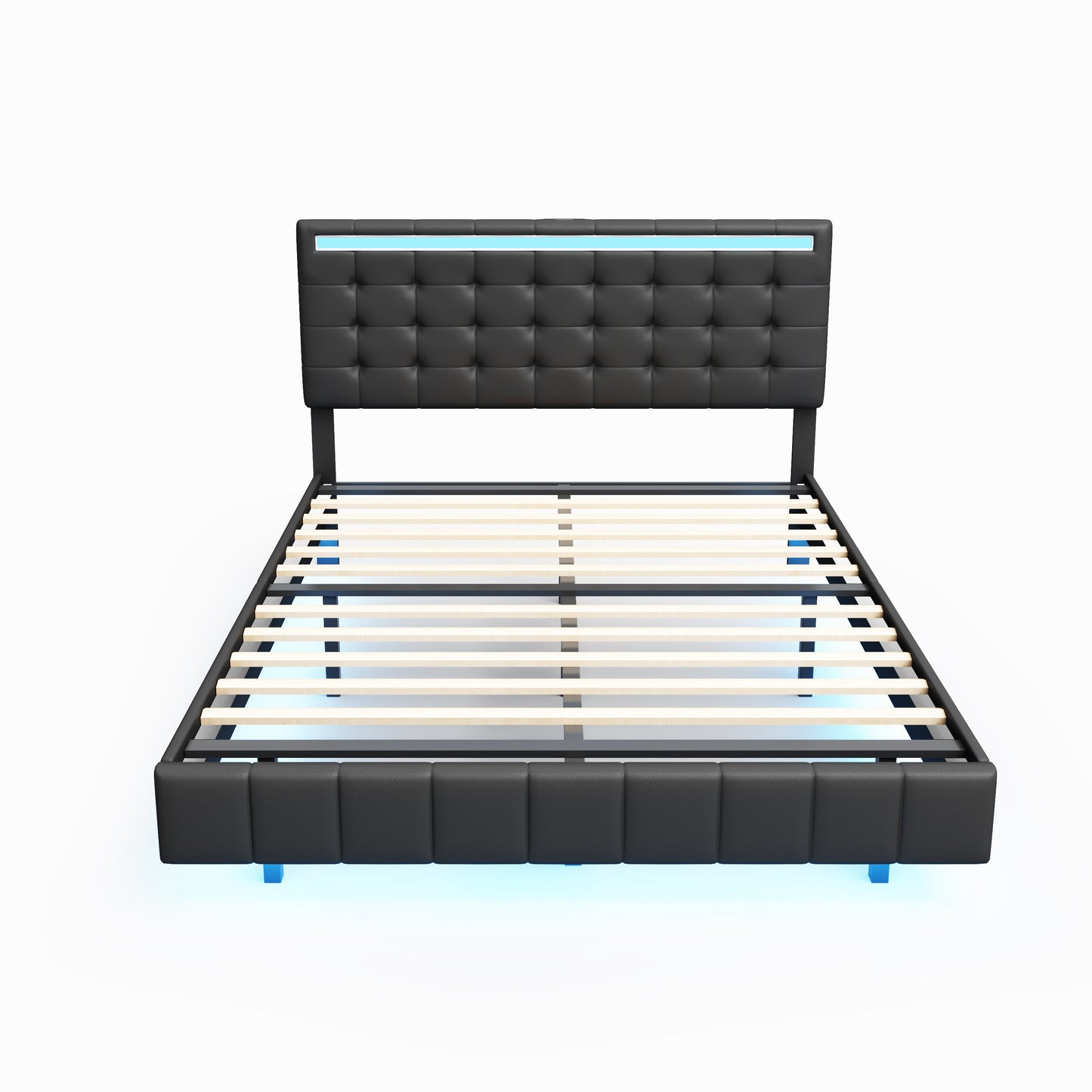 Melysen Queen Size Floating Bed Frame with LED Lights and USB Charging,Modern Upholstered Platform LED Bed Frame