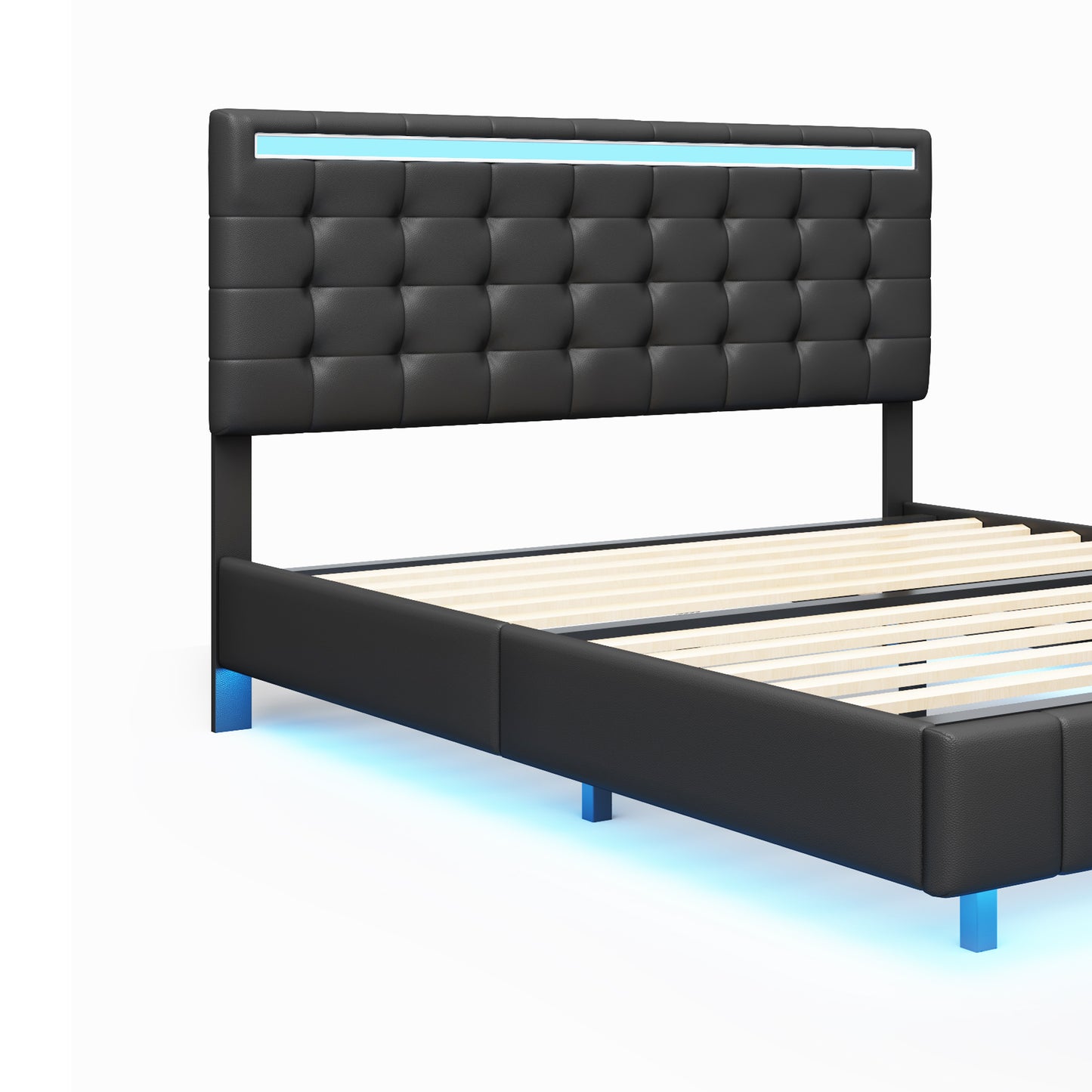 Melysen Queen Size Floating Bed Frame with LED Lights and USB Charging,Modern Upholstered Platform LED Bed Frame