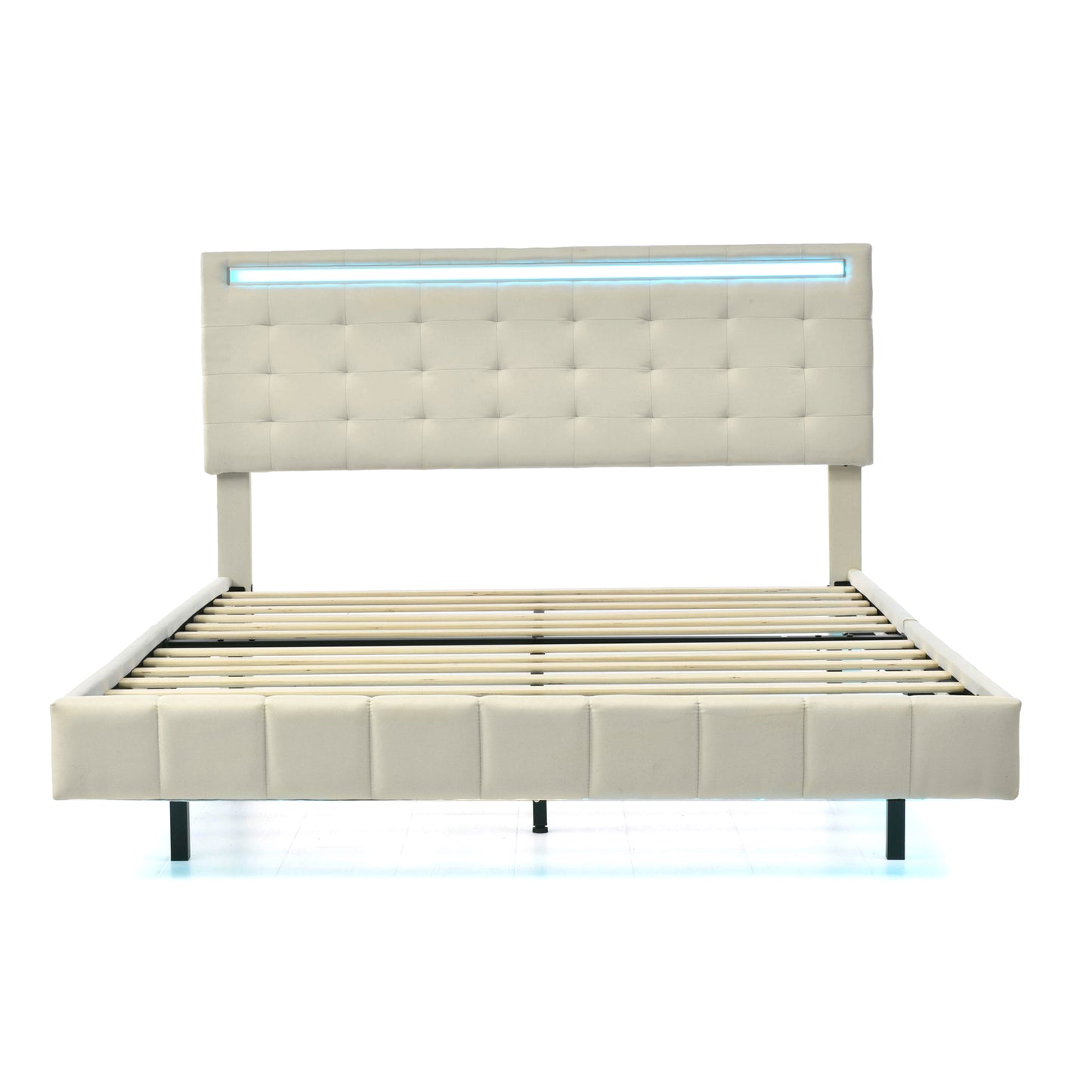 Melysen Queen Size Floating Bed Frame with LED Lights and USB Charging,Modern Upholstered Platform LED Bed Frame