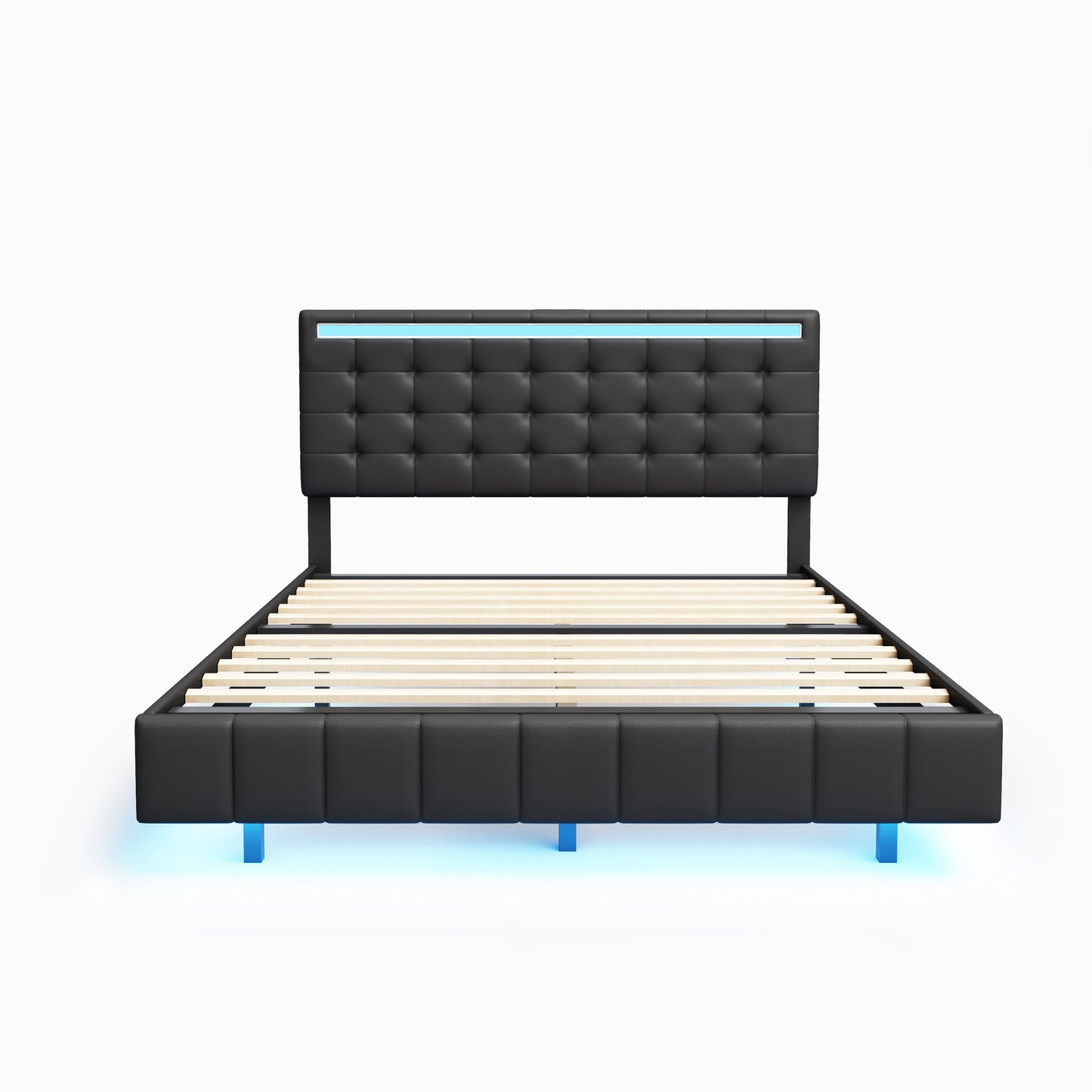 Melysen Queen Size Floating Bed Frame with LED Lights and USB Charging,Modern Upholstered Platform LED Bed Frame