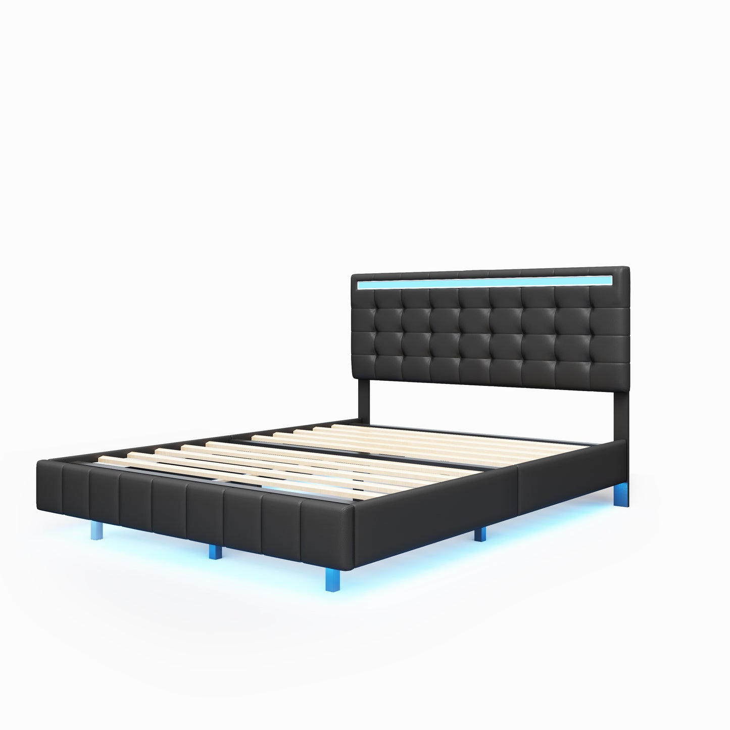 Melysen Queen Size Floating Bed Frame with LED Lights and USB Charging,Modern Upholstered Platform LED Bed Frame