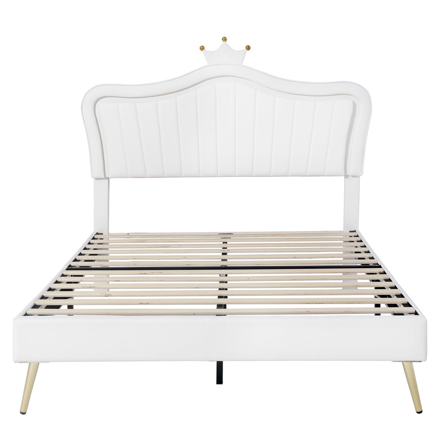 Melysen Queen Size Upholstered Bed Frame with LED Lights,Modern Upholstered Princess Bed With Crown Headboard