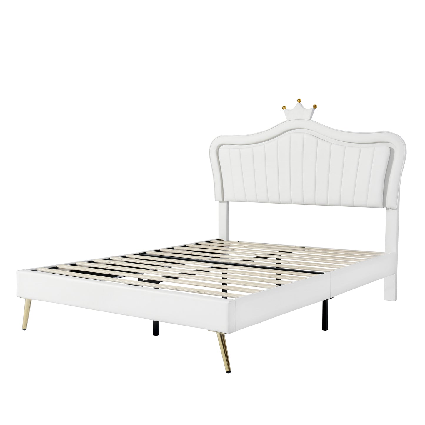 Melysen Queen Size Upholstered Bed Frame with LED Lights,Modern Upholstered Princess Bed With Crown Headboard