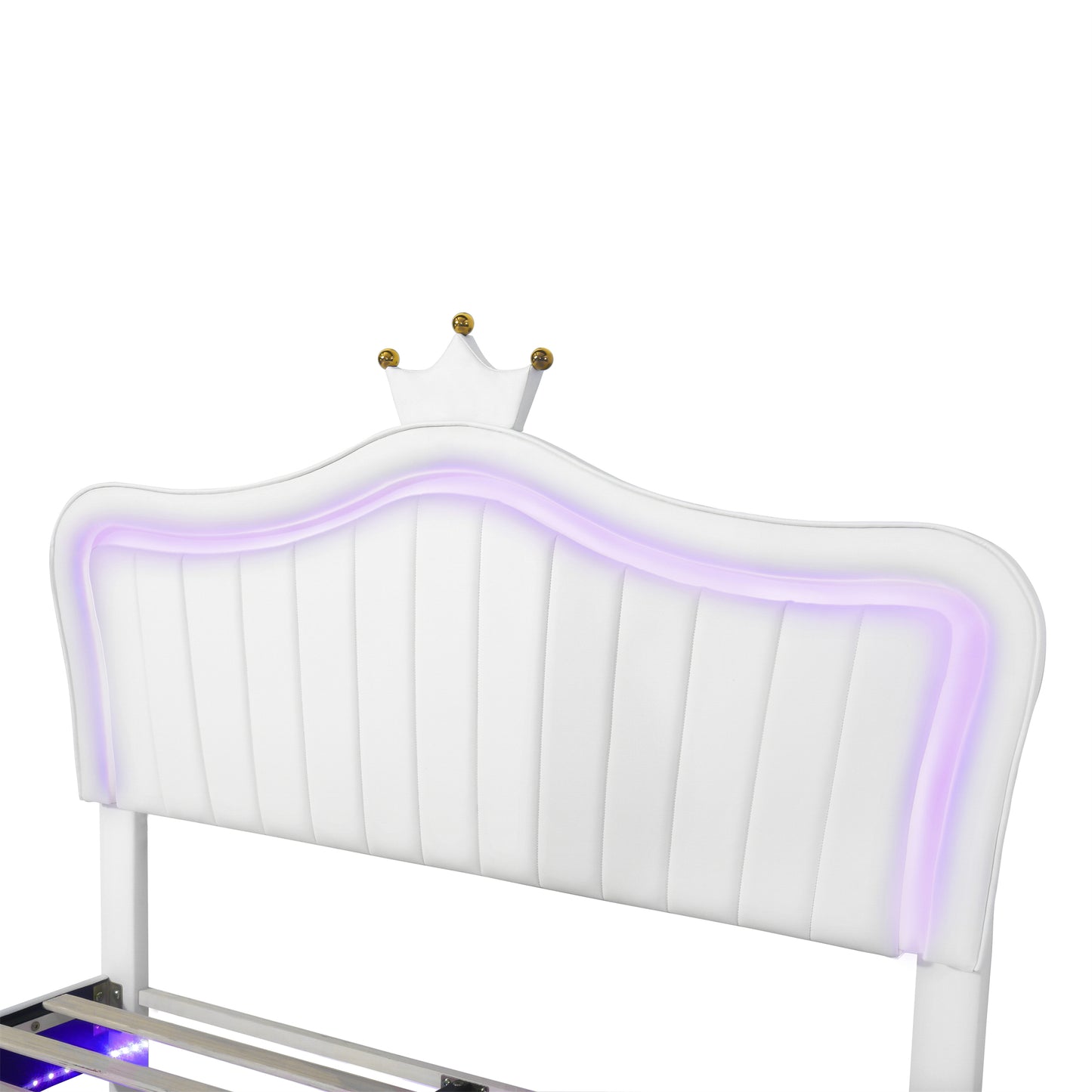 Melysen Queen Size Upholstered Bed Frame with LED Lights,Modern Upholstered Princess Bed With Crown Headboard