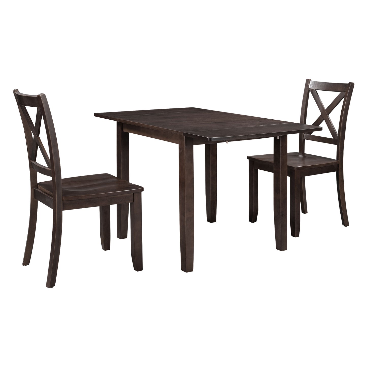 Melysen 3-Piece Wood Drop Leaf Breakfast Nook Dining Table Set with 2 X-back Chairs for Small Places