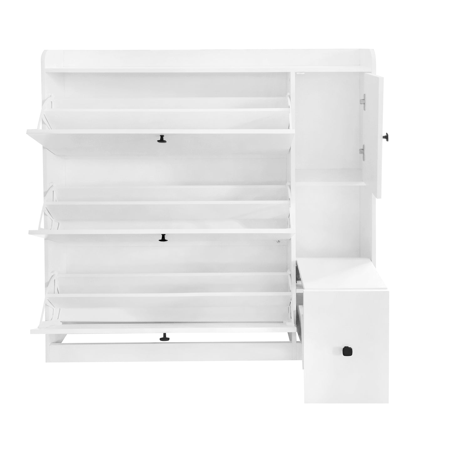 Melysen Versatile Shoe Cabinet with 3 Flip Drawers, Maximum Storage Entryway Organizer with Drawer, Free Standing Shoe Rack with Pull-down Seat for Hallway, White