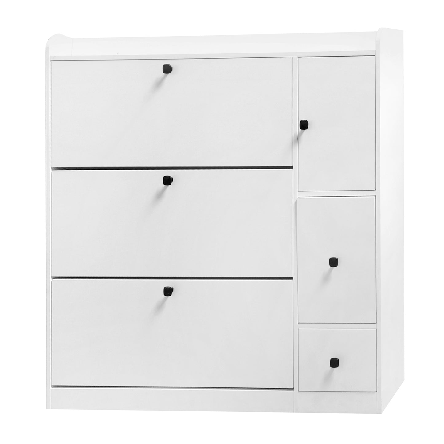 Melysen Versatile Shoe Cabinet with 3 Flip Drawers, Maximum Storage Entryway Organizer with Drawer, Free Standing Shoe Rack with Pull-down Seat for Hallway, White