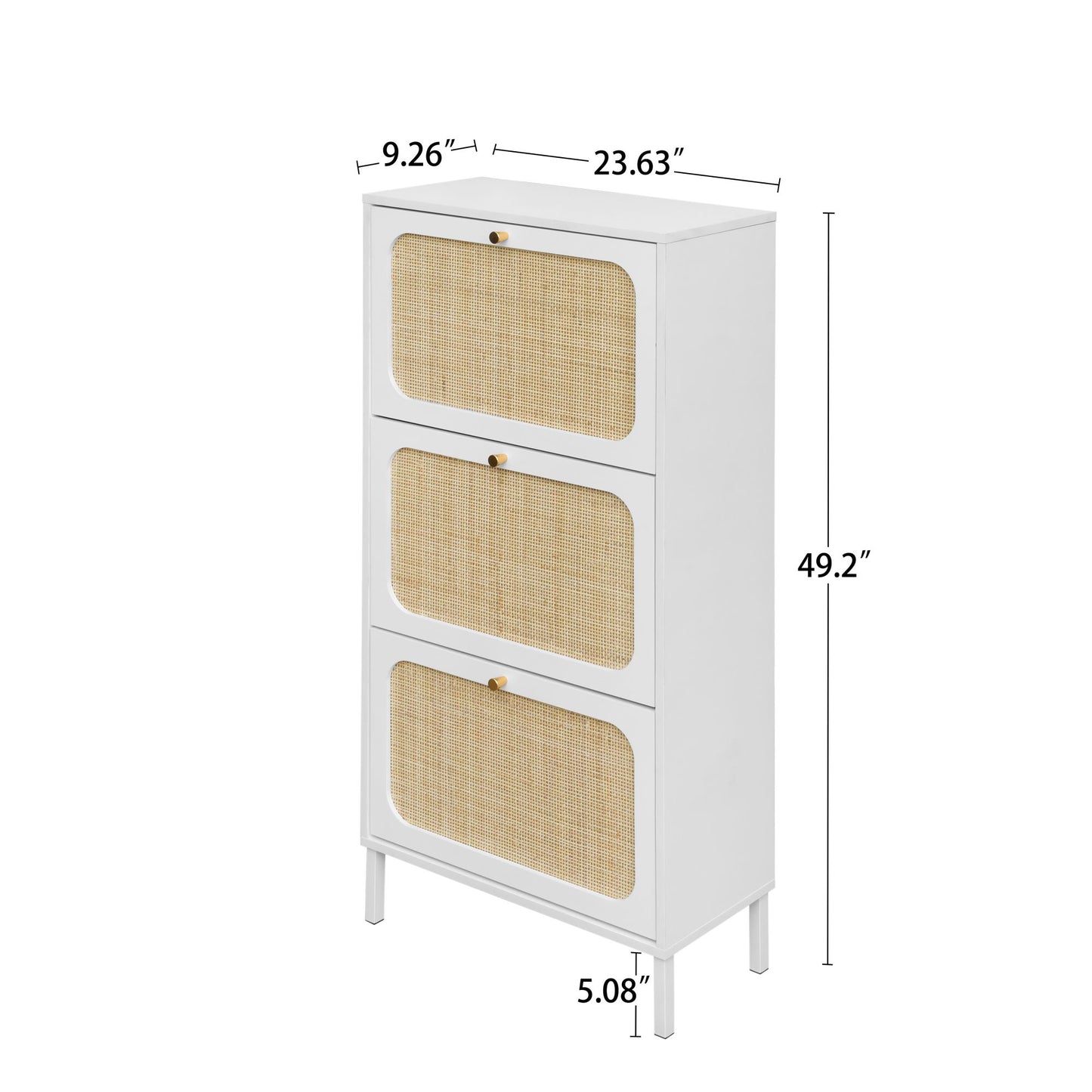 Melysen Natural Rattan 3 Door Shoe Rack, Freestanding Modern Shoe Storage Cabinet,White+Natural