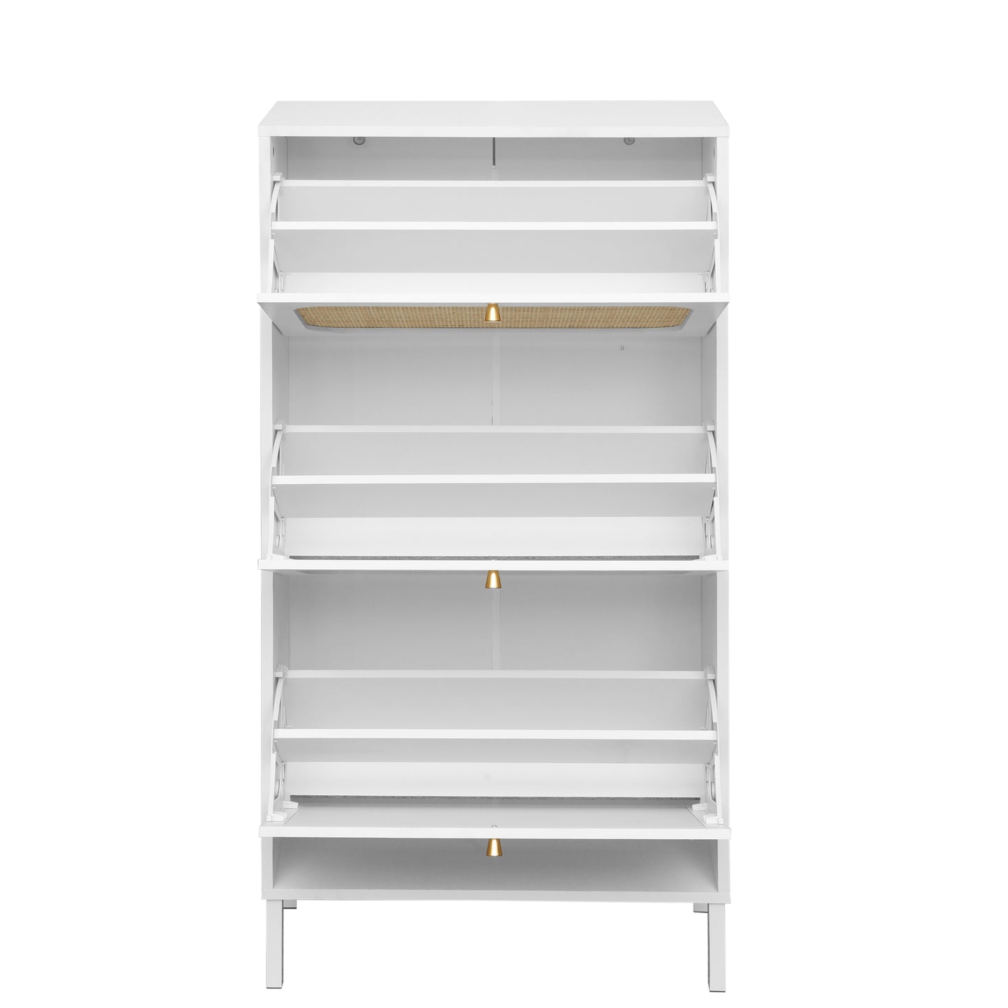 Melysen Natural Rattan 3 Door Shoe Rack, Freestanding Modern Shoe Storage Cabinet,White+Natural