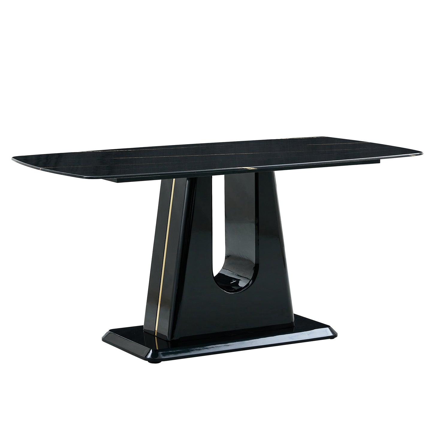 Melysen Luxurious Table Black Imitation Marble Tabletop with Mdf U-Shaped Legs