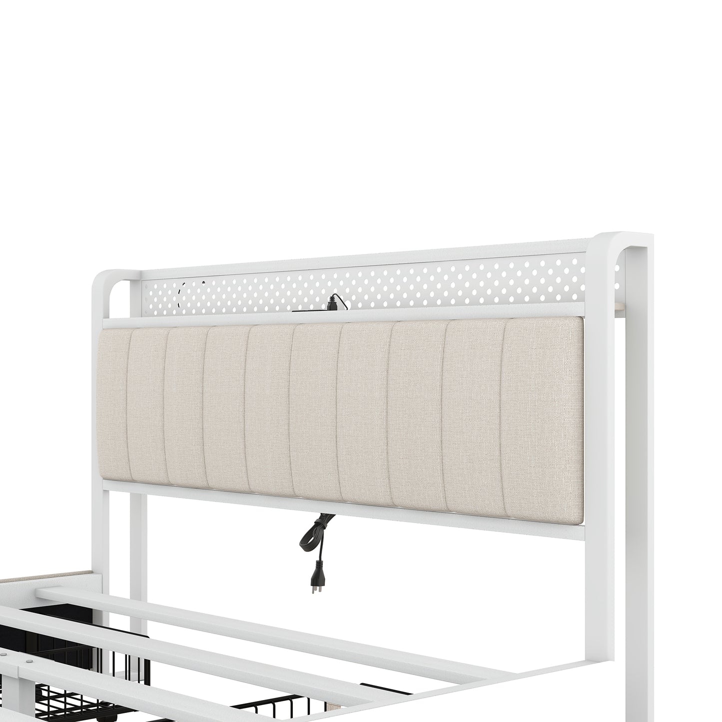 Melysen Queen Bed Frame with LED Headboard, Upholstered Bed with 4 Storage Drawers and USB Ports, Beige