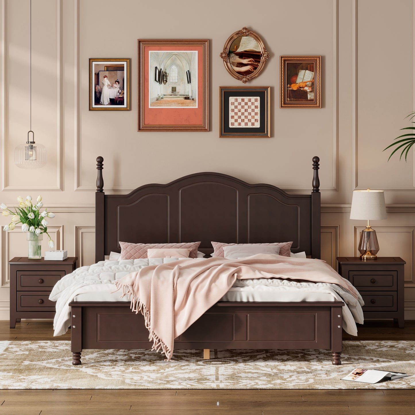 Melysen 3-Pieces Bedroom Sets,Queen Size Wood Platform Bed and Two Nightstands