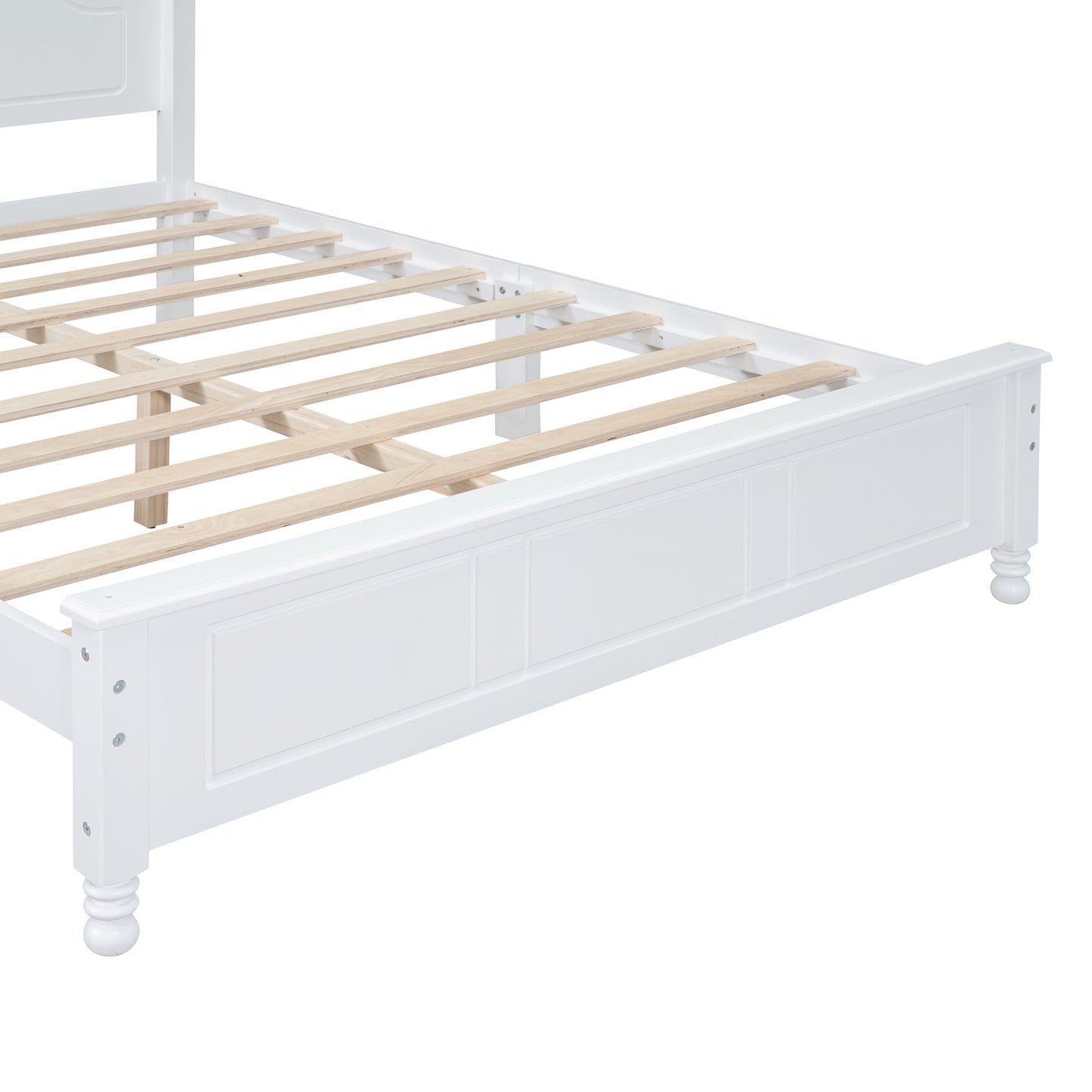 Melysen Queen Size Wood Platform Bed Frame,Retro Style Platform Bed with Wooden Slat Support,White