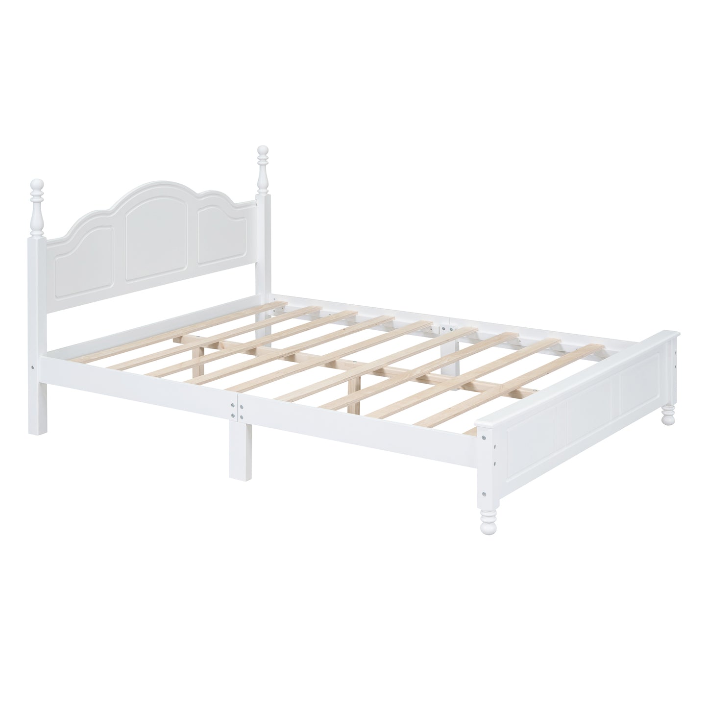 Melysen Queen Size Wood Platform Bed Frame,Retro Style Platform Bed with Wooden Slat Support,White