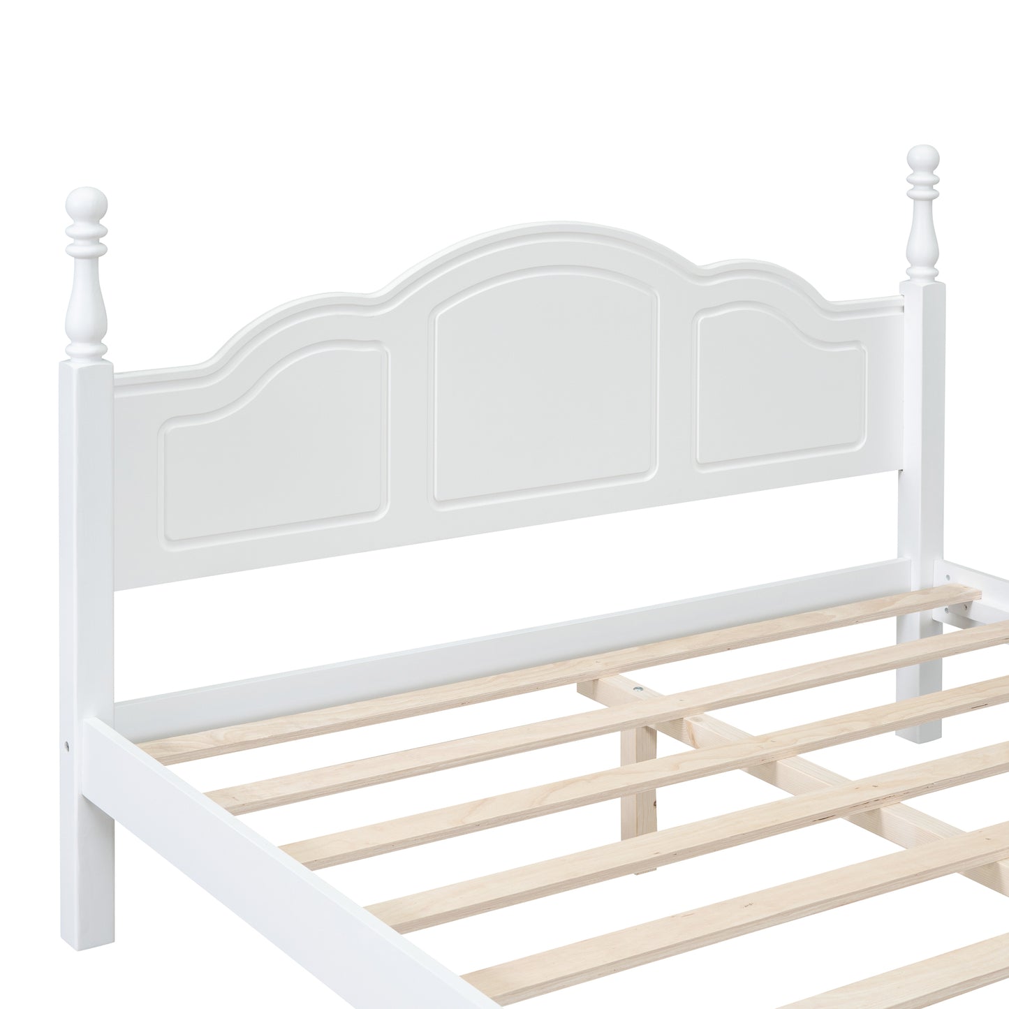 Melysen Queen Size Wood Platform Bed Frame,Retro Style Platform Bed with Wooden Slat Support,White