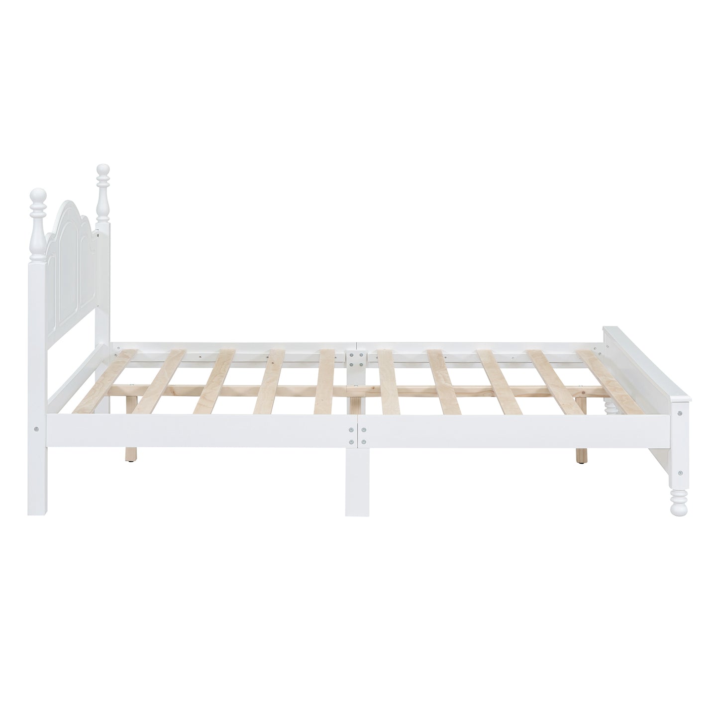 Melysen Queen Size Wood Platform Bed Frame,Retro Style Platform Bed with Wooden Slat Support,White