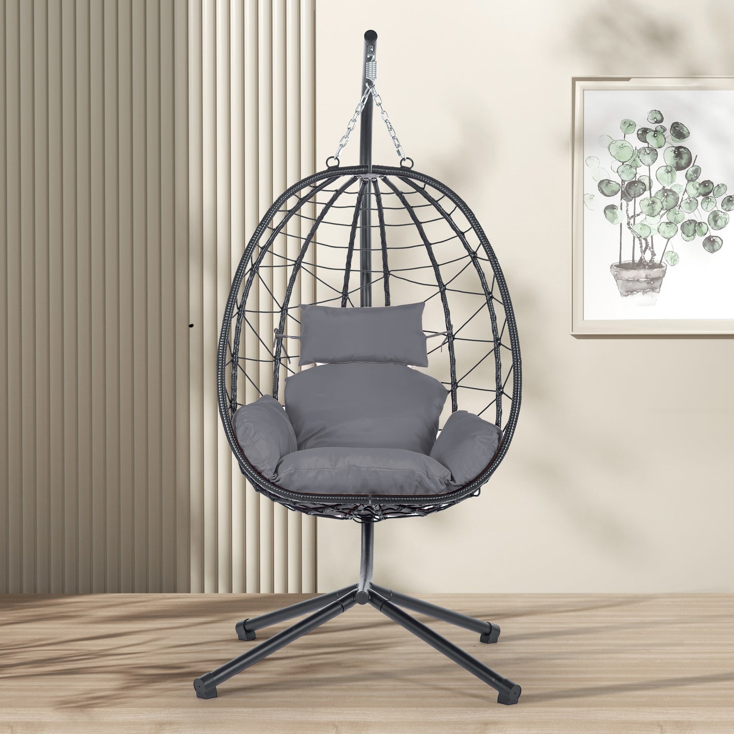 Melysen Egg Chair with Stand Indoor Outdoor Swing Chair Patio Wicker Hanging Egg Chair Hanging Basket Chair Hammock Chair with Stand for Bedroom Living Room Balcony,Dark Gray