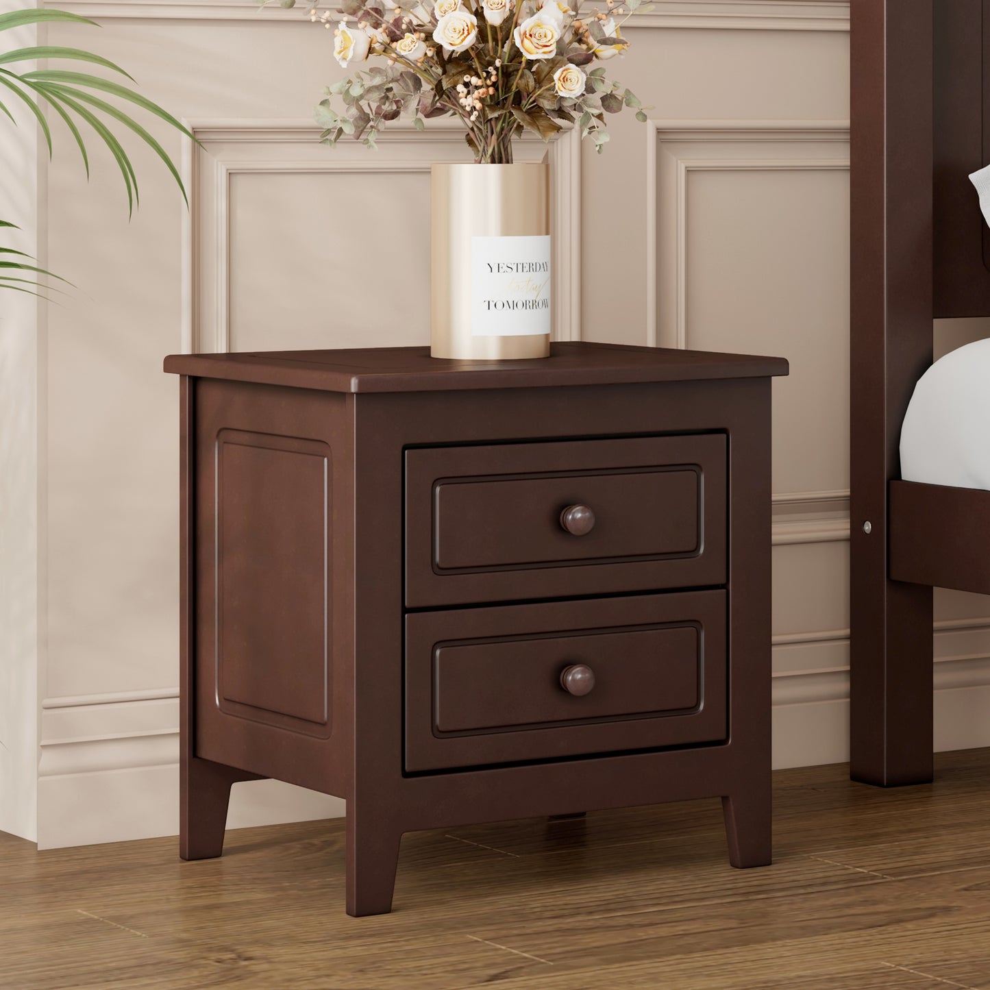 Melysen 2-Drawer Nightstand for Bedroom, Mid Century Retro Bedside Table with Classic Design