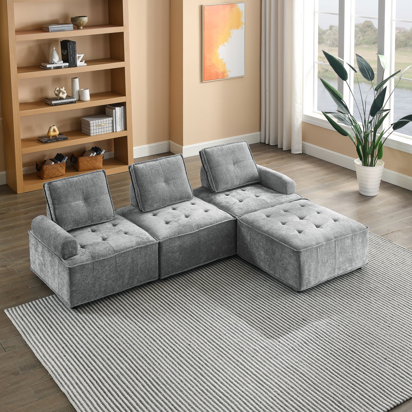 Melysen L-Shape Modular Sectional Sofa,DIY Combination,Chenille