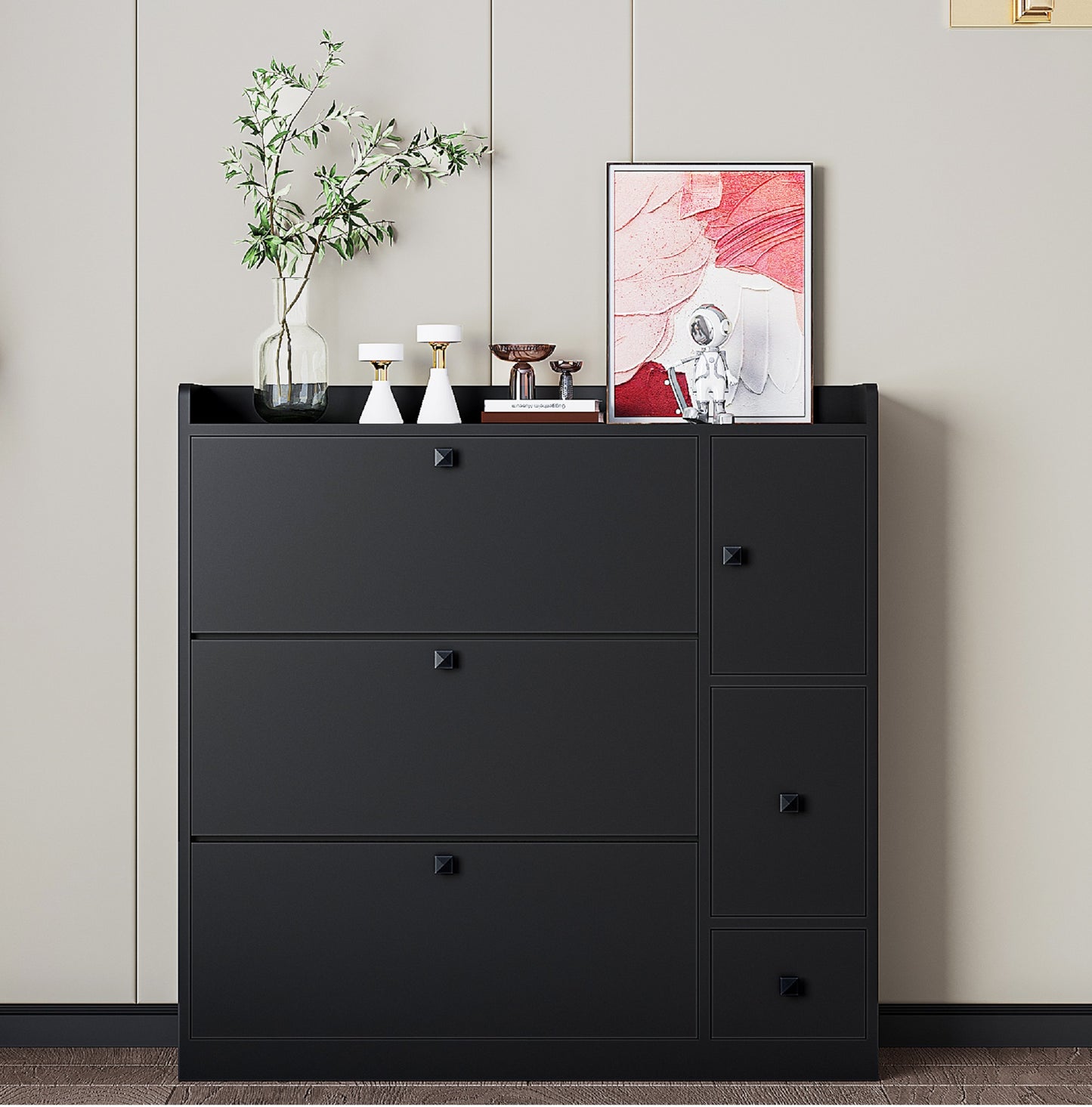 Melysen Versatile Shoe Cabinet with 3 Flip Drawers，Black