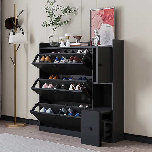 Melysen Versatile Shoe Cabinet with 3 Flip Drawers，Black