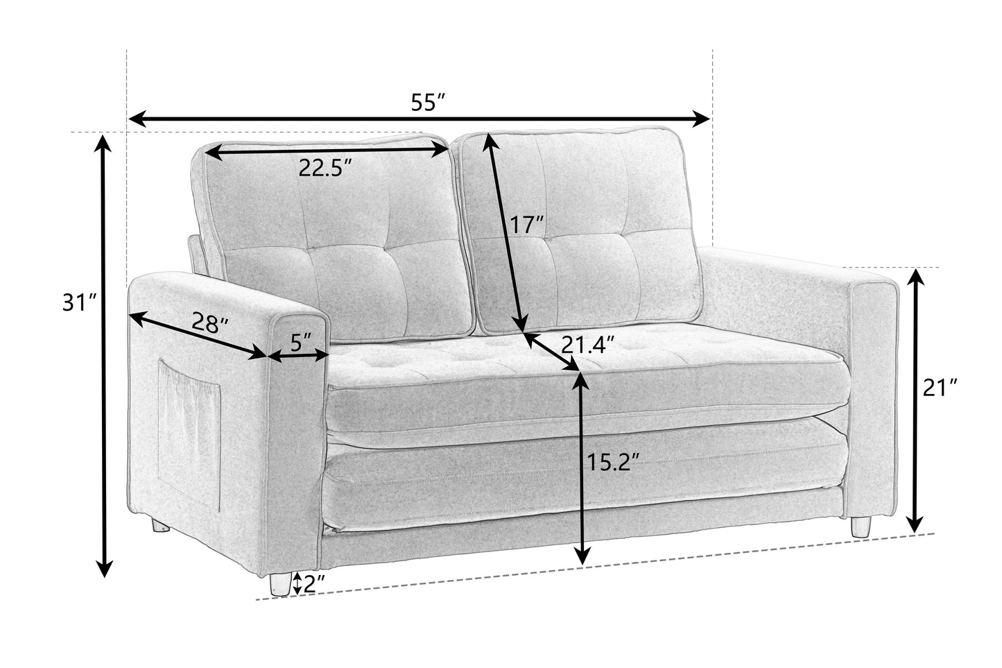 Melysen 3 Fold Sofa,Convertible Futon Couch sleeper sofabed,Space saving loveseat,Pull Out Couch Bed for Living Room,Velvet linen fabric