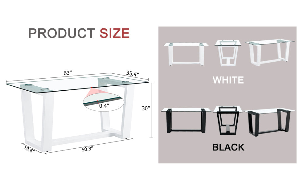 Melysen Table and Chair Set, Rectangular Dining Table, Equipped with 0.4"Tempered Glass Tabletop and White Mdf Trapezoidal Support, Paired with Lattice Armless High Back Dining Chairs (1 Table+6 Chairs)