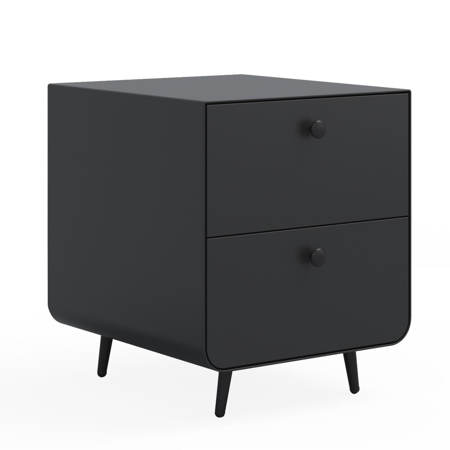 Melysen Modern Night Stand Storage Cabinet for Living Room Bedroom, Steel Cabinet with 2 Drawers,Bedside Furniture, Circular Handle,Black