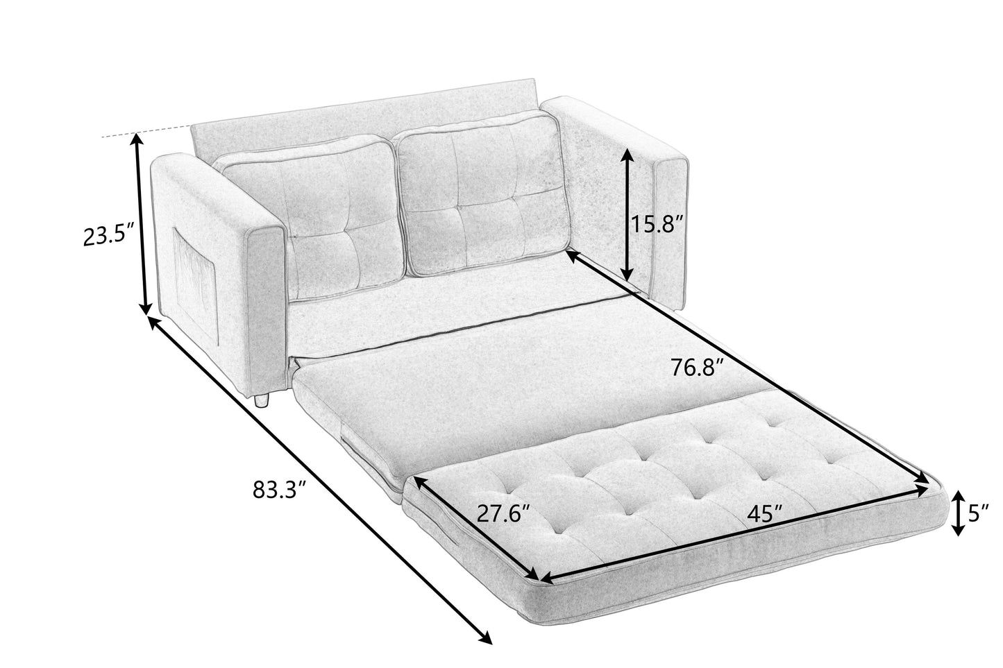 Melysen 3 Fold Sofa,Convertible Futon Couch sleeper sofabed,Space saving loveseat,Pull Out Couch Bed for Living Room,Velvet linen fabric