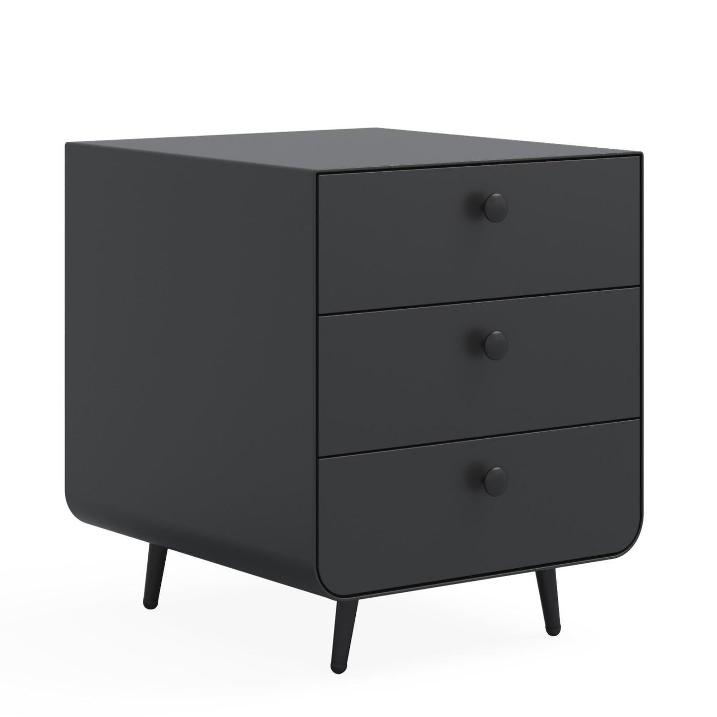 Melysen Modern Night Stand Storage Cabinet for Living Room Bedroom, Steel Cabinet with 3 Drawers,Bedside Furniture, Circular Handle,Black