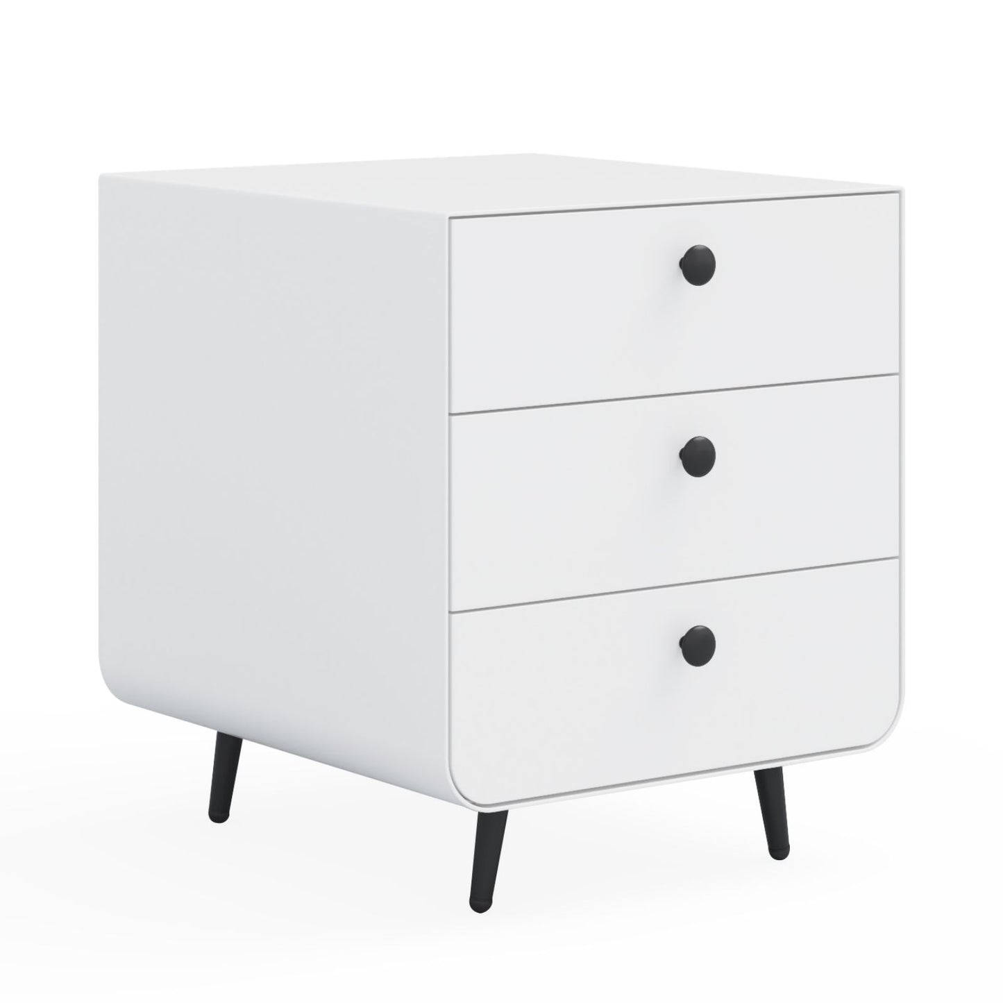 Melysen Modern Night Stand Storage Cabinet for Living Room Bedroom, Steel Cabinet with 3 Drawers,Bedside Furniture, Circular Handle,White