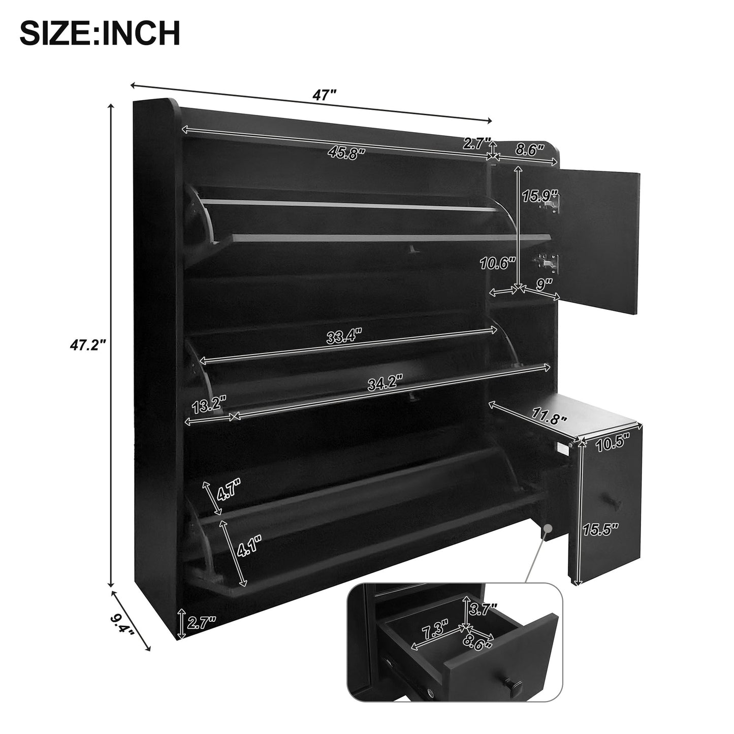 Melysen Versatile Shoe Cabinet with 3 Flip Drawers，Black