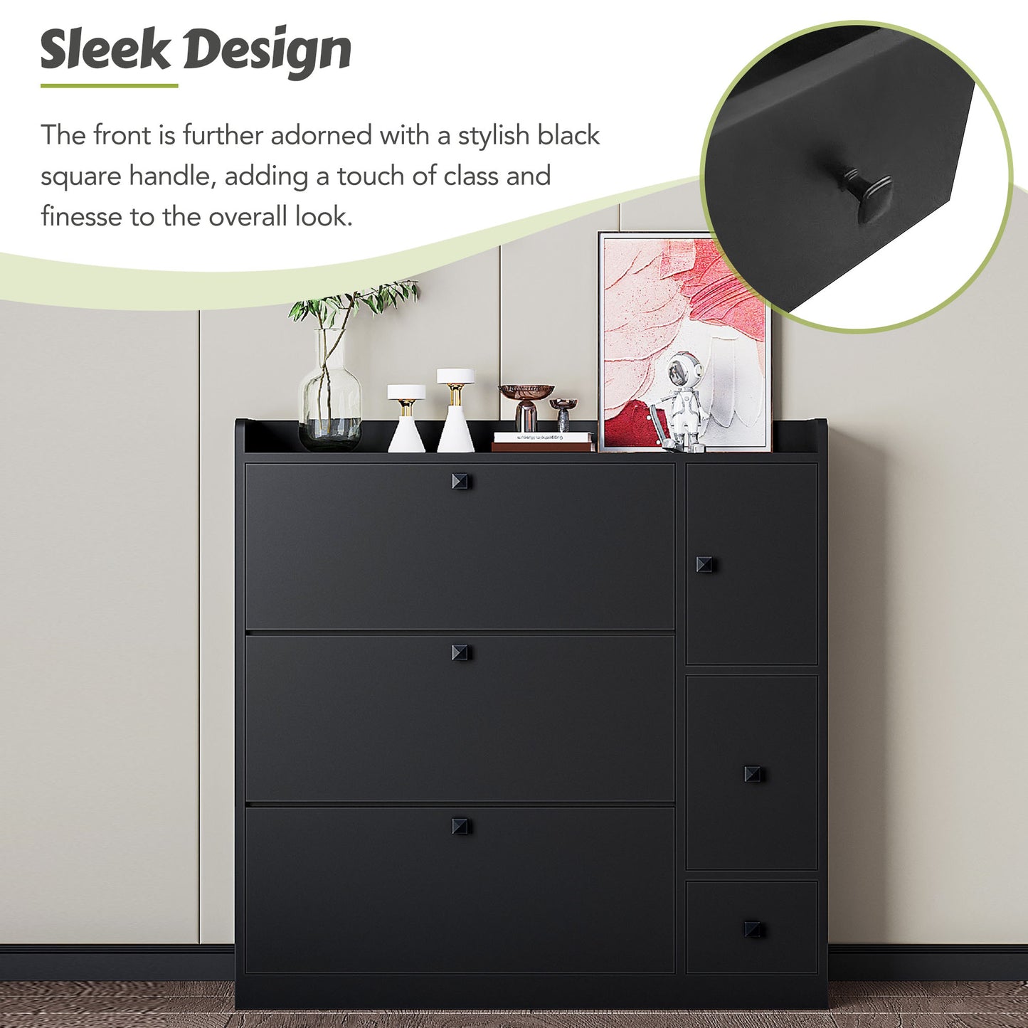 Melysen Versatile Shoe Cabinet with 3 Flip Drawers，Black