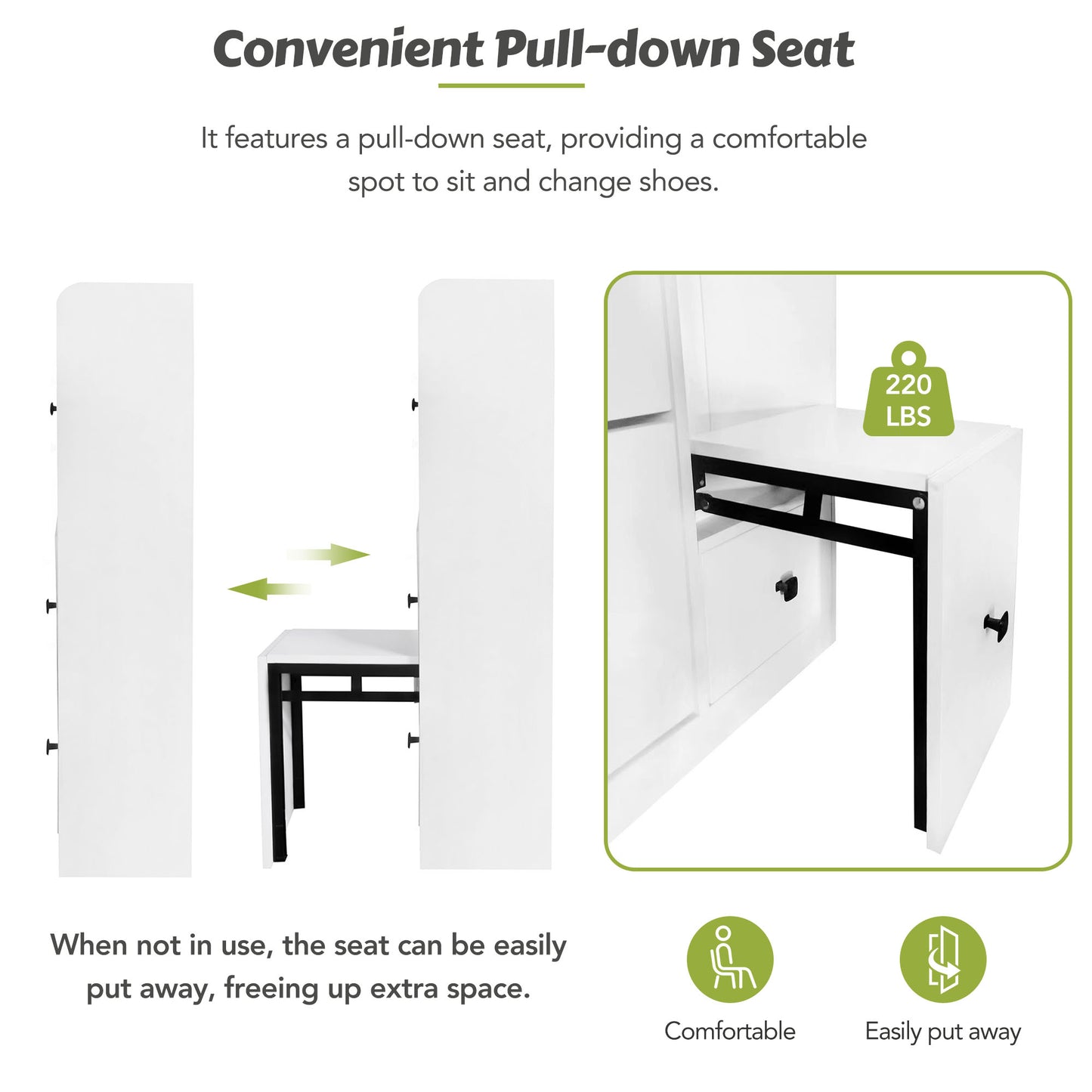 Melysen Versatile Shoe Cabinet with 3 Flip Drawers, Maximum Storage Entryway Organizer with Drawer, Free Standing Shoe Rack with Pull-down Seat for Hallway, White