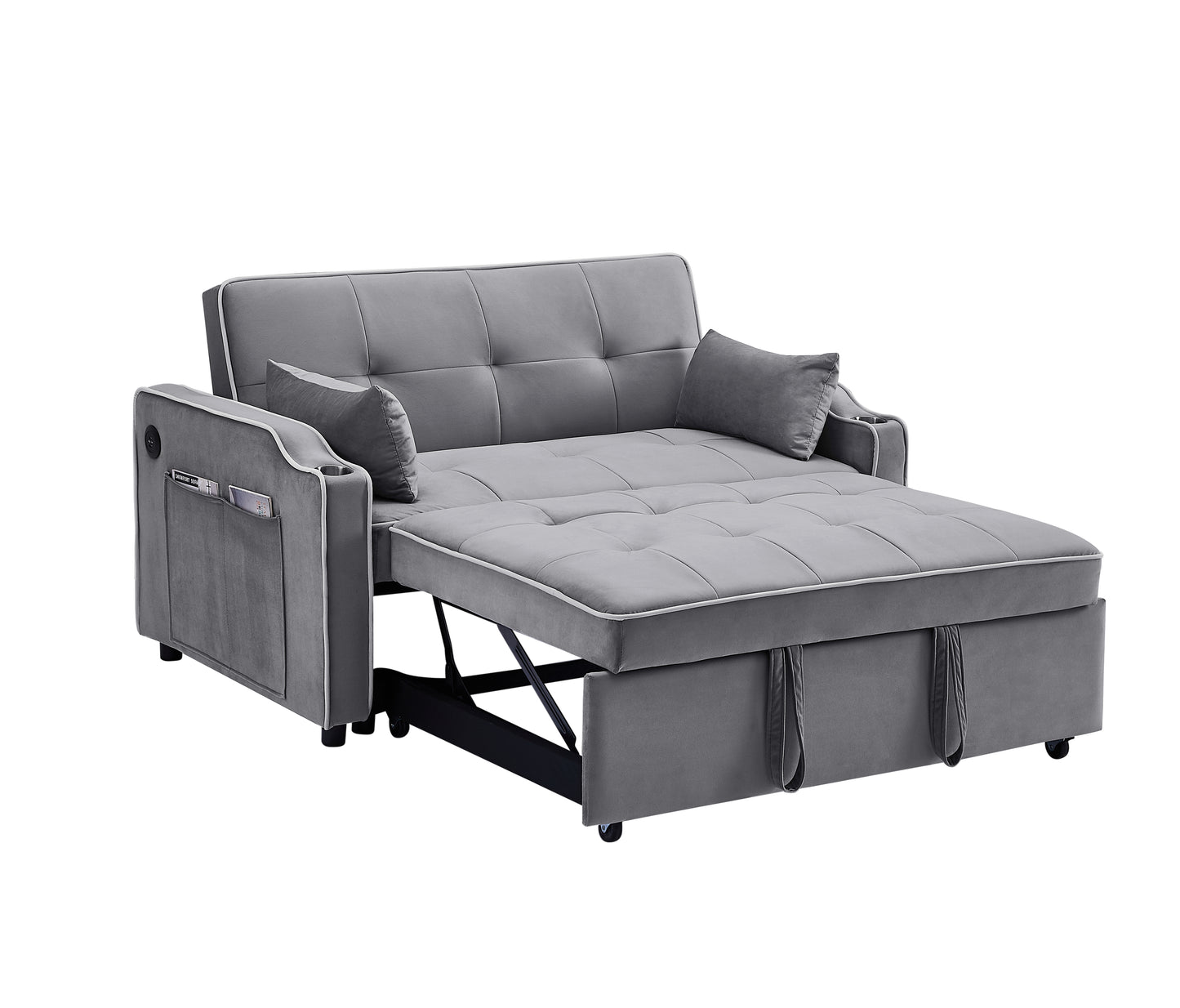 Melysen Sofa Bed, 3 in 1 Convertible Sofa Chair Bed, Adjustable Backrest Chair, Chaise Lounge with USB Ports, Cup Holder, Side Pocket