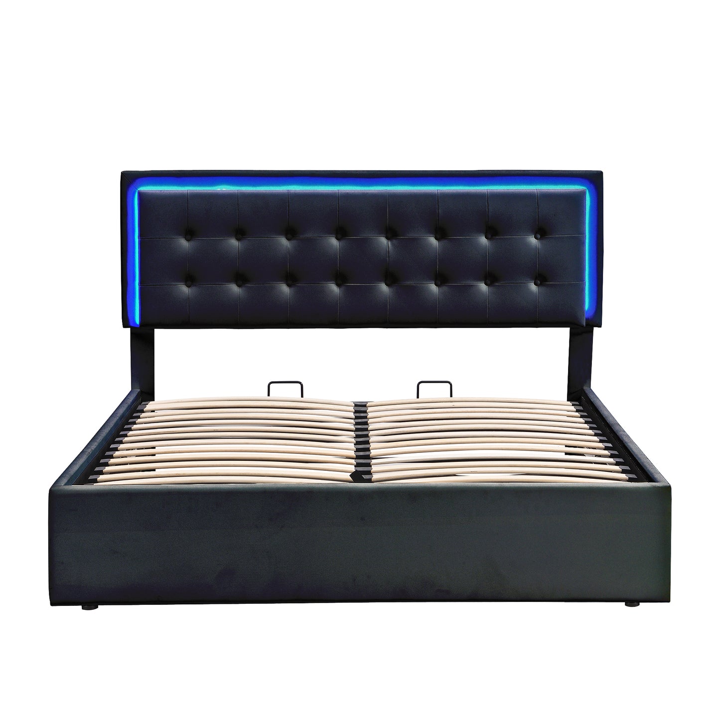 Melysen Queen Size Tufted Upholstered Platform Bed with Hydraulic Storage System,PU Storage Bed with LED Lights