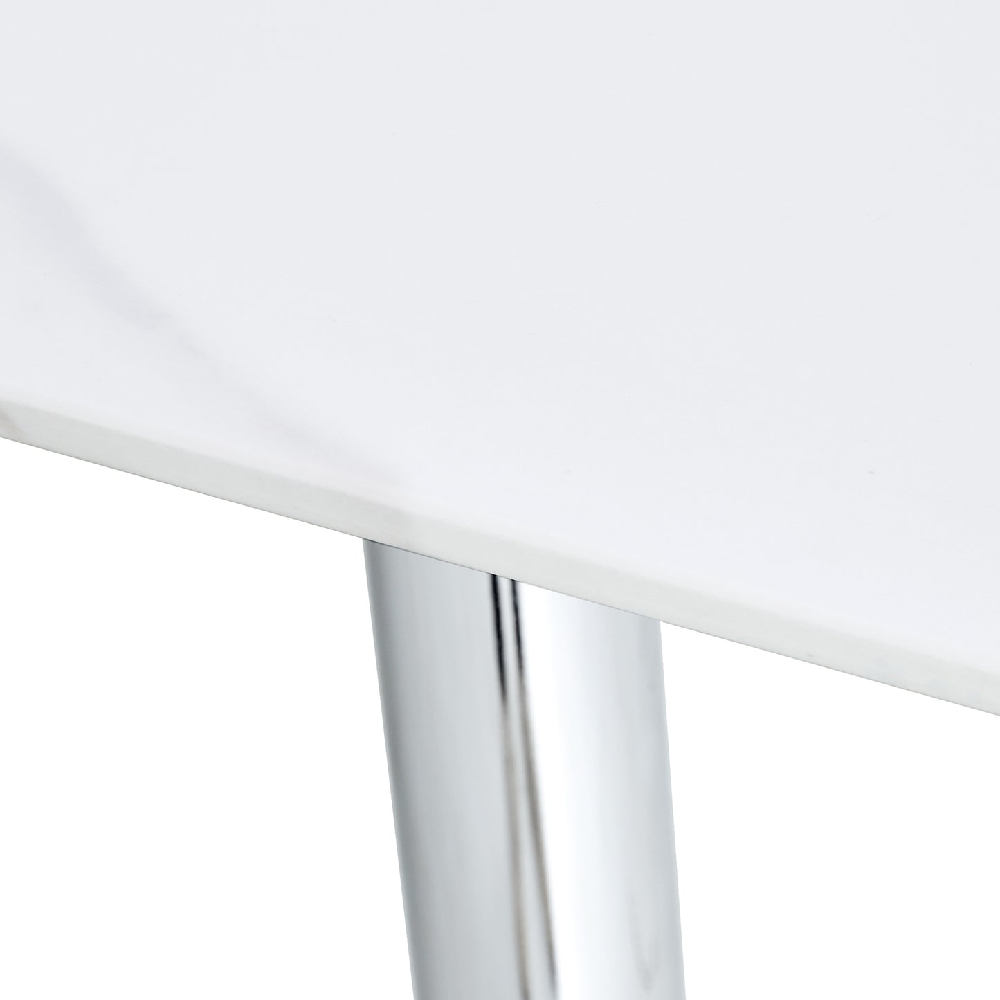 Melysen Modern Minimalist Rectangular Dining Table with 0.4 Inch White Imitation Marble Tabletop and Silver Metal Legs