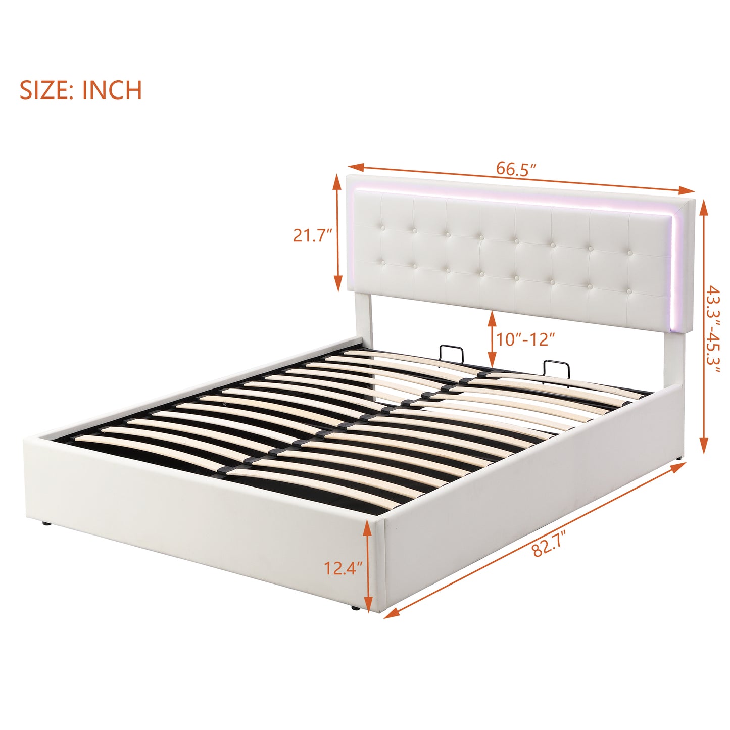 Melysen Queen Size Tufted Upholstered Platform Bed with Hydraulic Storage System,PU Storage Bed with LED Lights