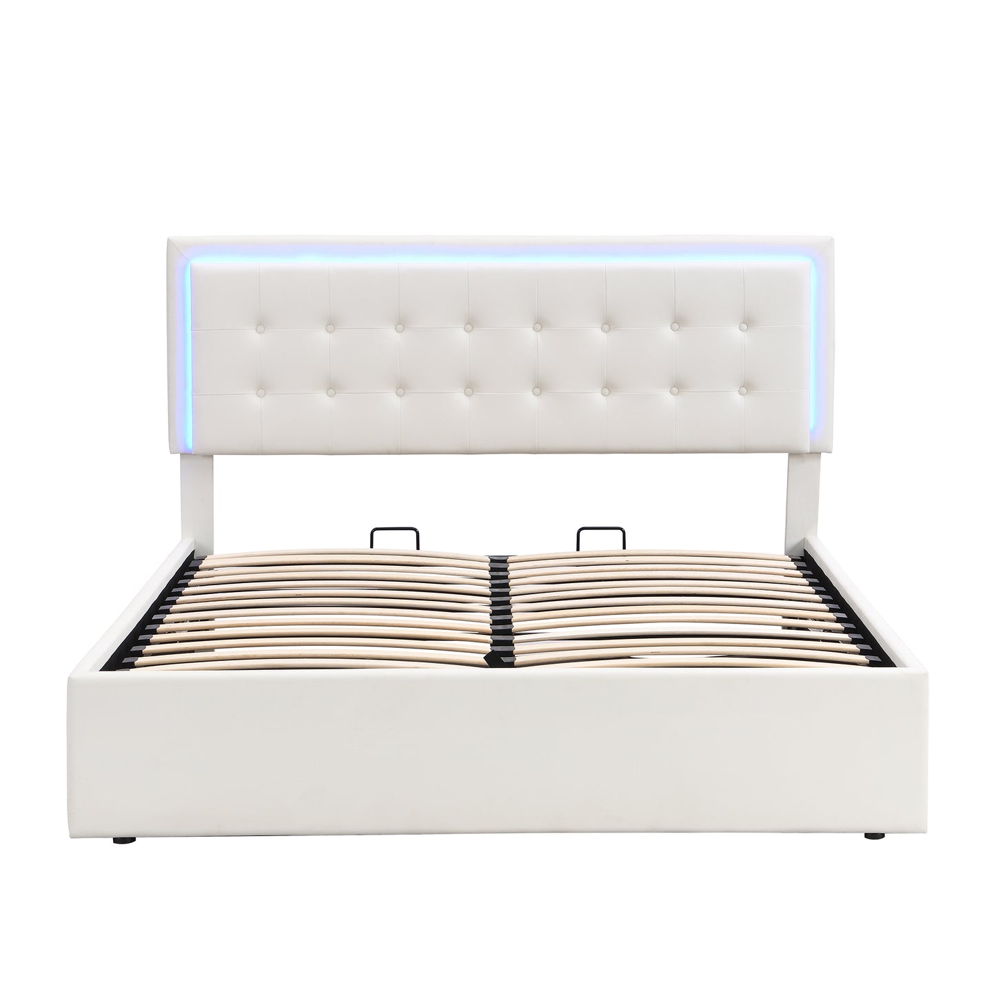 Melysen Queen Size Tufted Upholstered Platform Bed with Hydraulic Storage System,PU Storage Bed with LED Lights