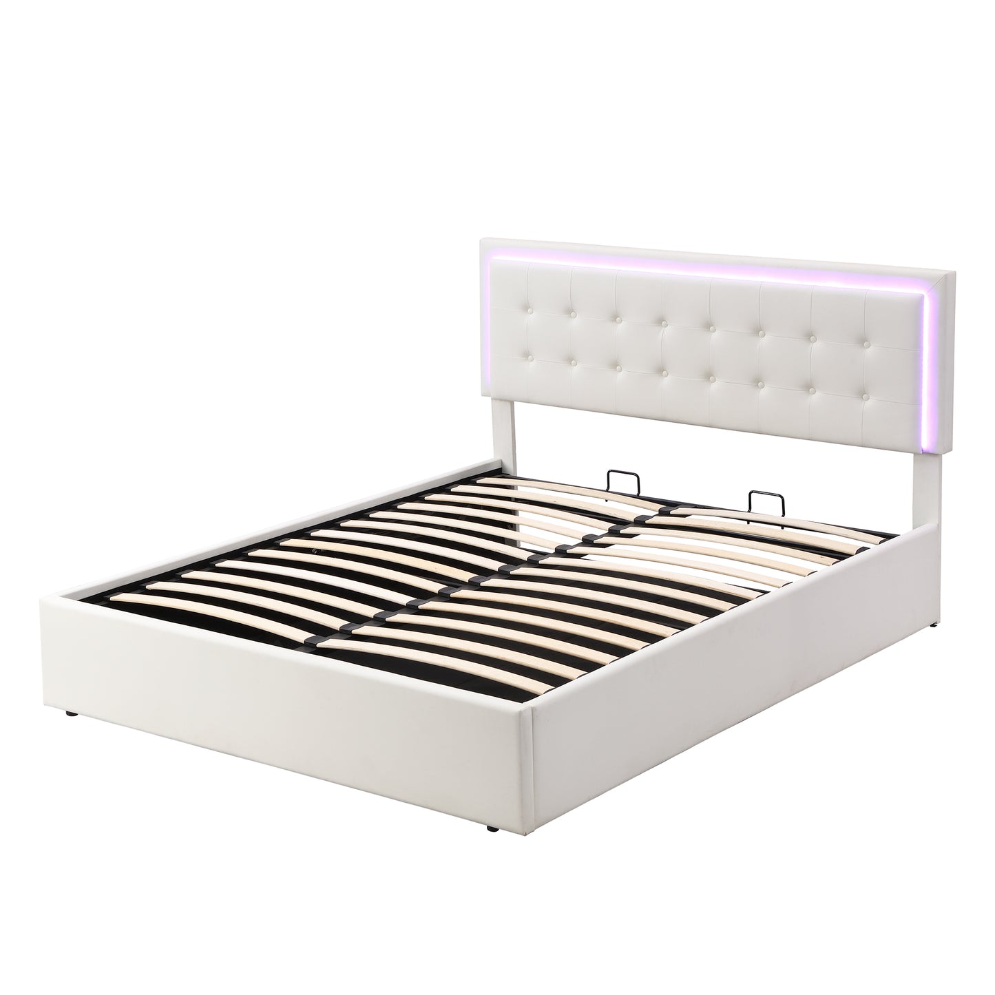 Melysen Queen Size Tufted Upholstered Platform Bed with Hydraulic Storage System,PU Storage Bed with LED Lights