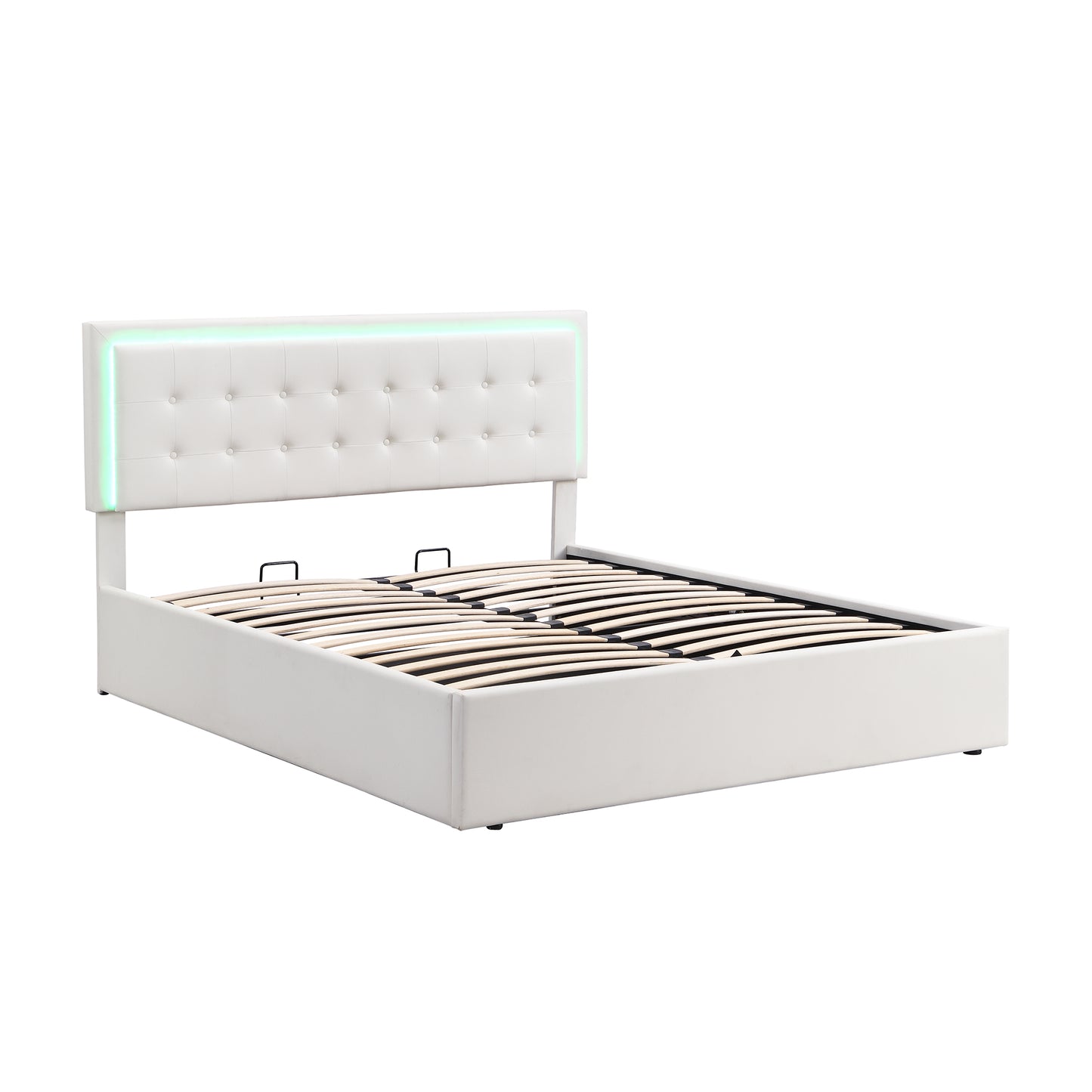 Melysen Queen Size Tufted Upholstered Platform Bed with Hydraulic Storage System,PU Storage Bed with LED Lights