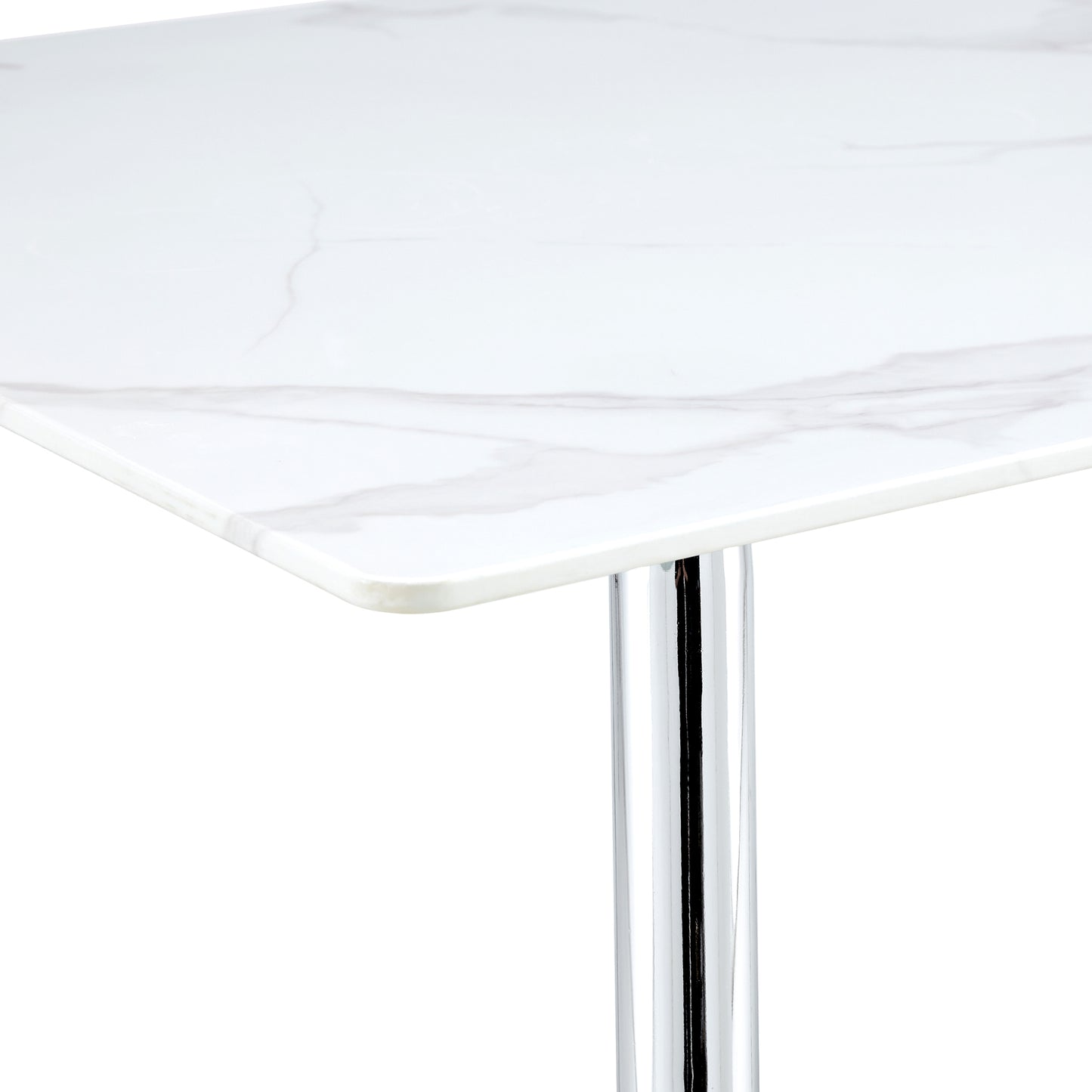 Melysen Modern Minimalist Rectangular Dining Table with 0.4 Inch White Imitation Marble Tabletop and Silver Metal Legs