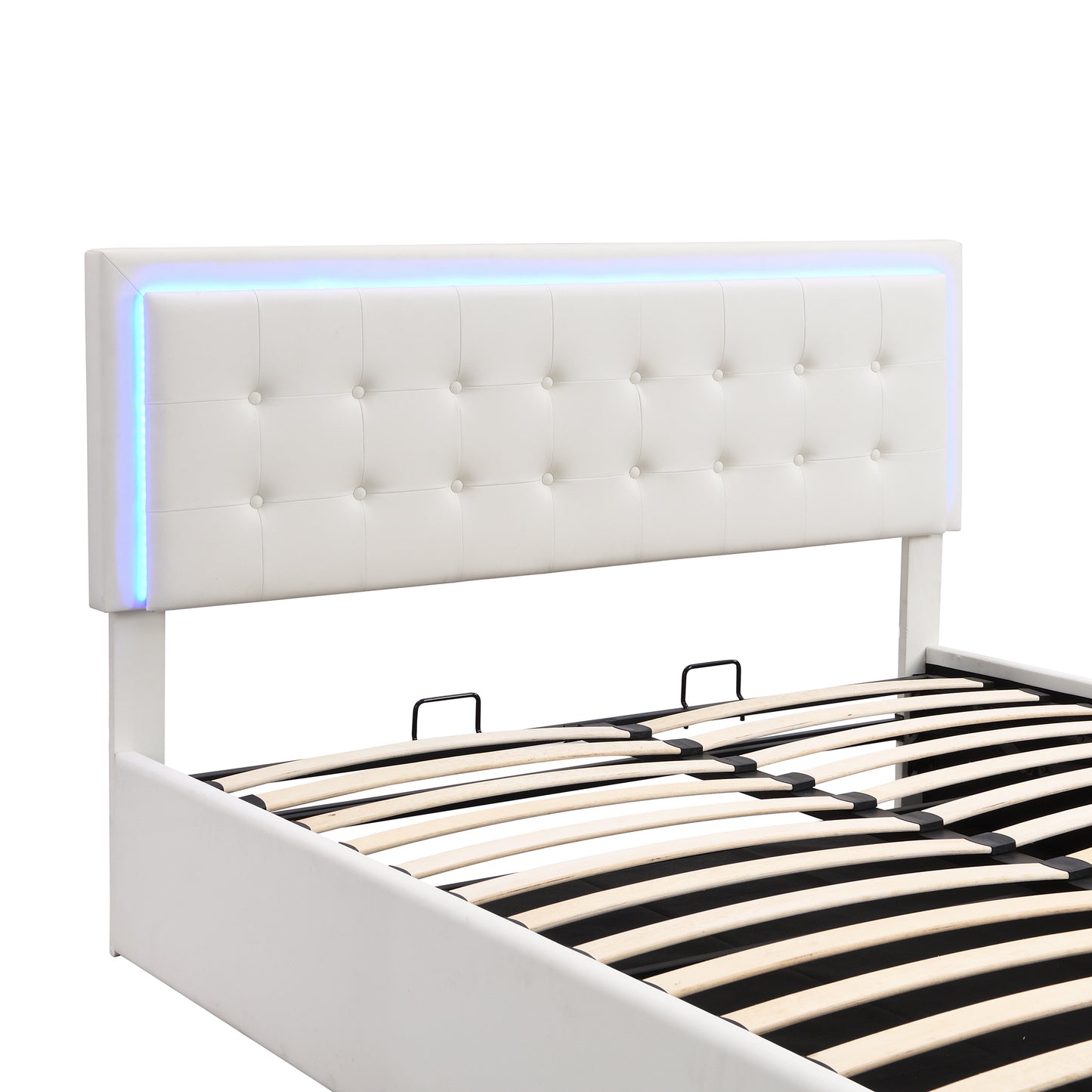 Melysen Queen Size Tufted Upholstered Platform Bed with Hydraulic Storage System,PU Storage Bed with LED Lights